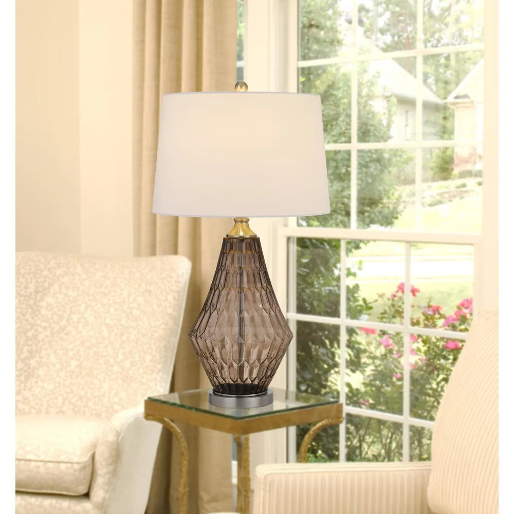 150W 3 Way Conover Glass Table Lamp With Hardbadk Taper Drum Fabric Shade, Smoky By Cal Lighting