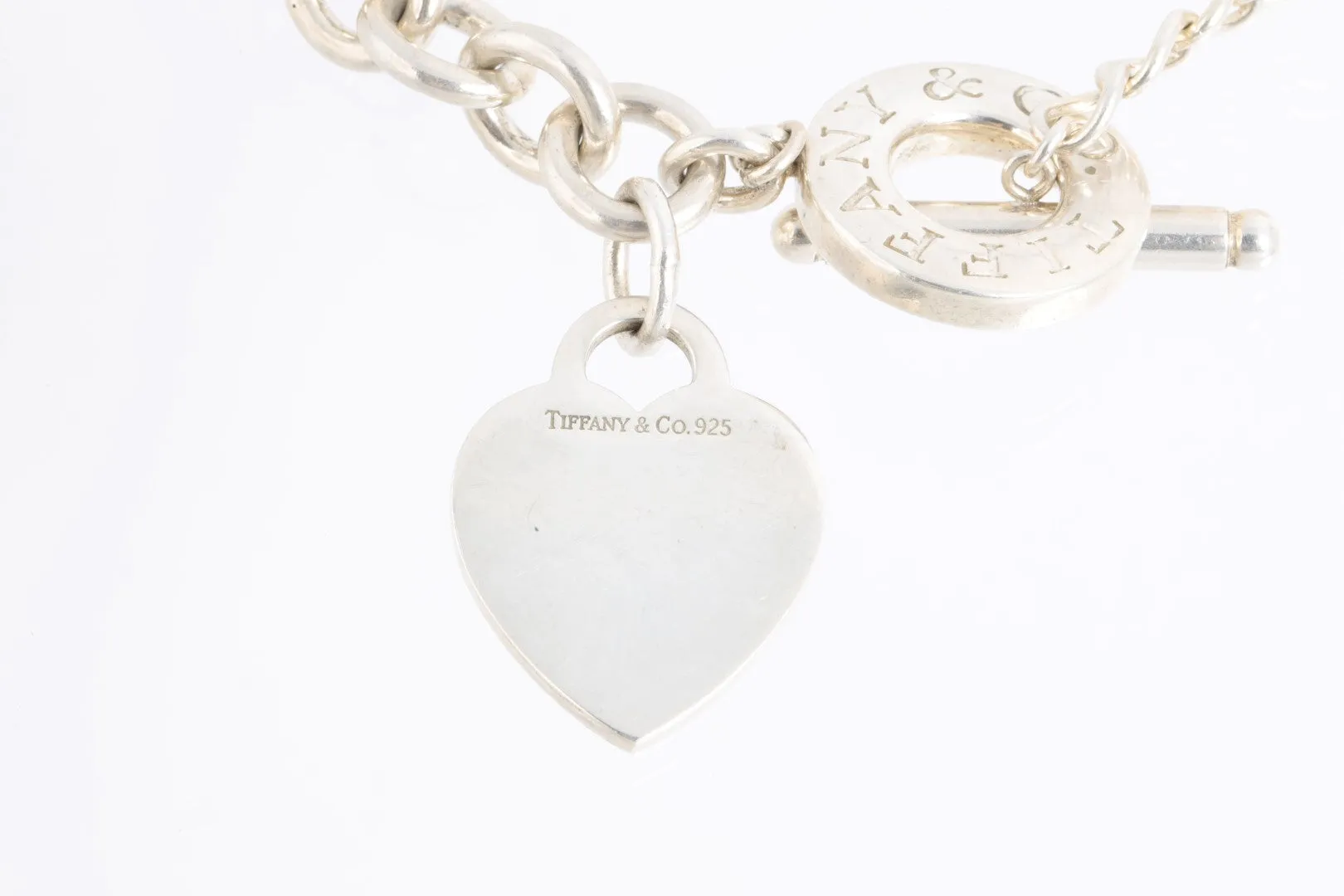 16" Tiffany & Co. 925 Silver Heart Tag Choker Toggle Necklace (76.11g.)