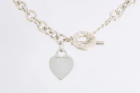 16" Tiffany & Co. 925 Silver Heart Tag Choker Toggle Necklace (76.11g.)