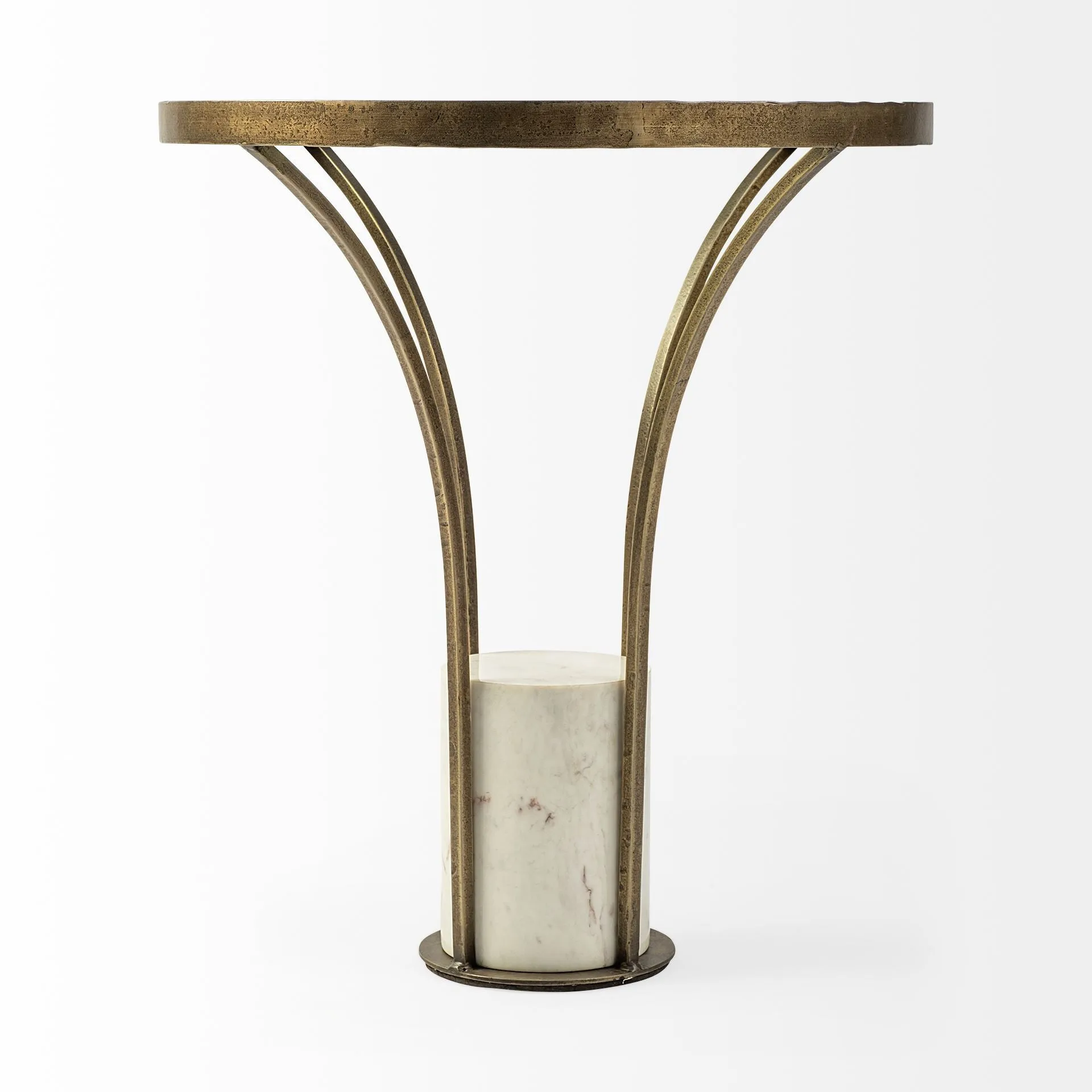 21' Round Glass Top End Table with Metal and Marble Pedestal By Homeroots