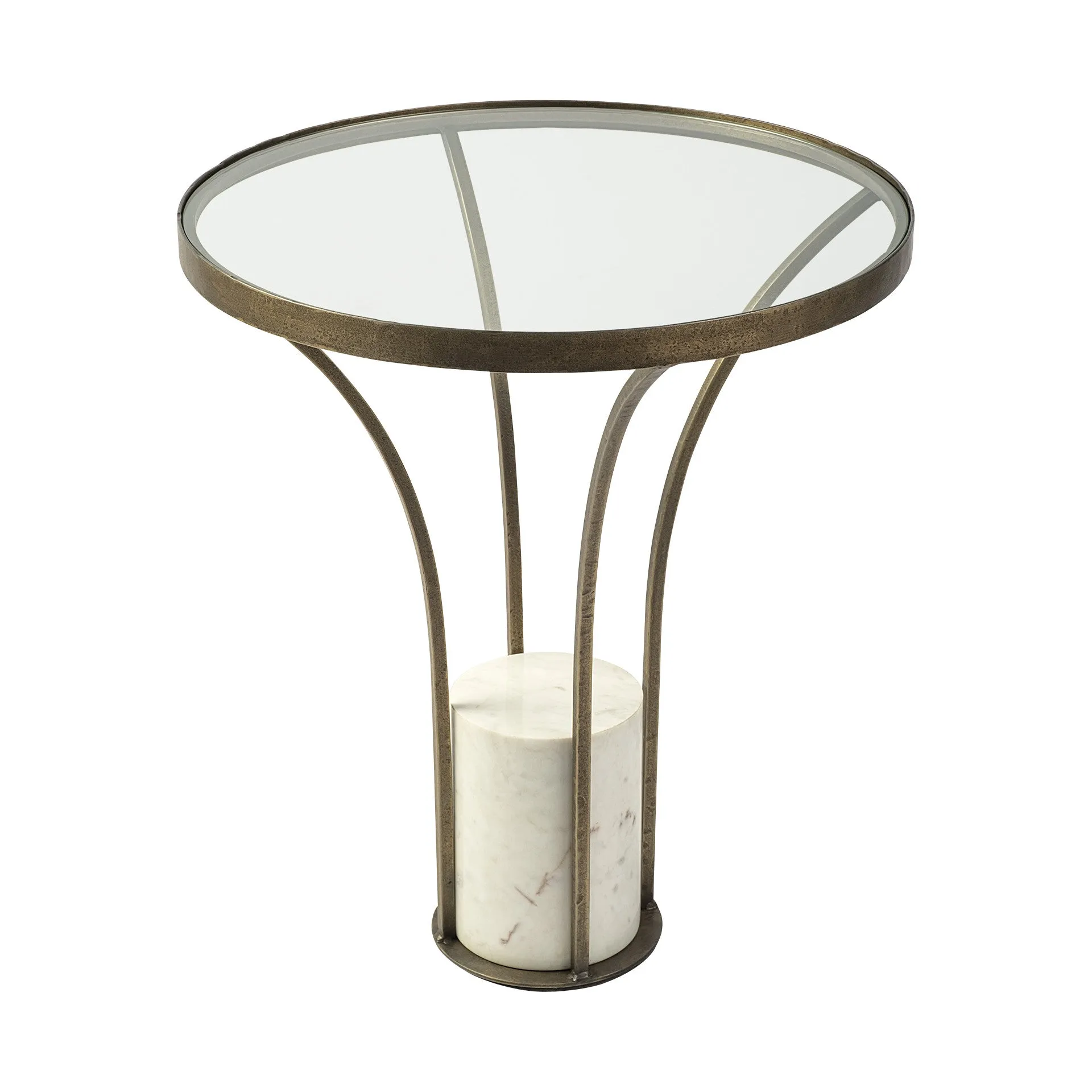 21' Round Glass Top End Table with Metal and Marble Pedestal By Homeroots