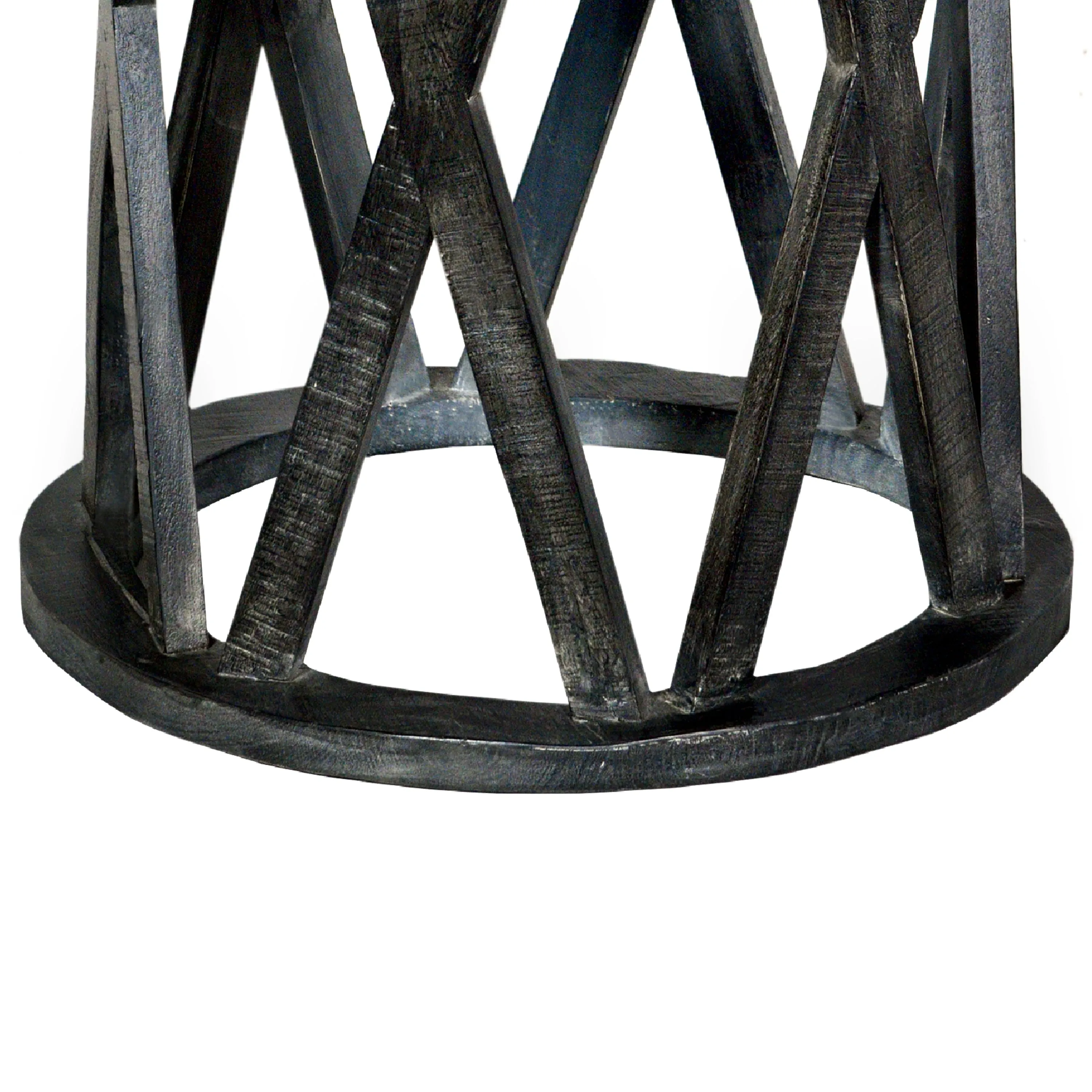 22 Inch Farmhouse Style Round Wooden End Table With Airy Design Base, Dark Gray By Benzara