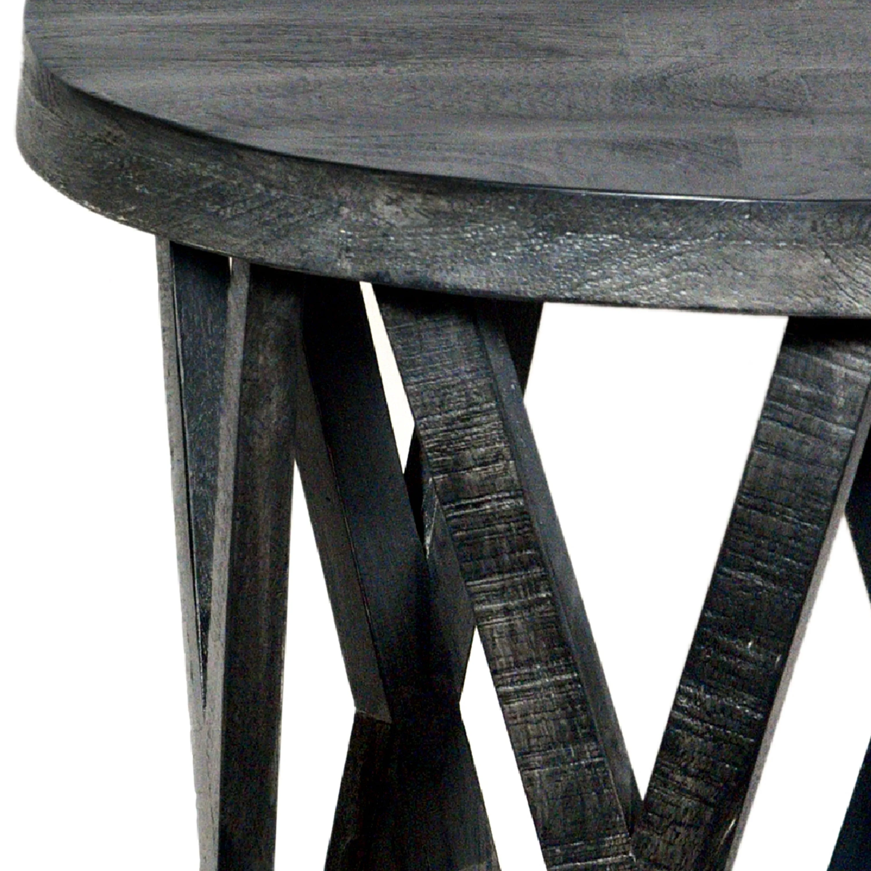 22 Inch Farmhouse Style Round Wooden End Table With Airy Design Base, Dark Gray By Benzara