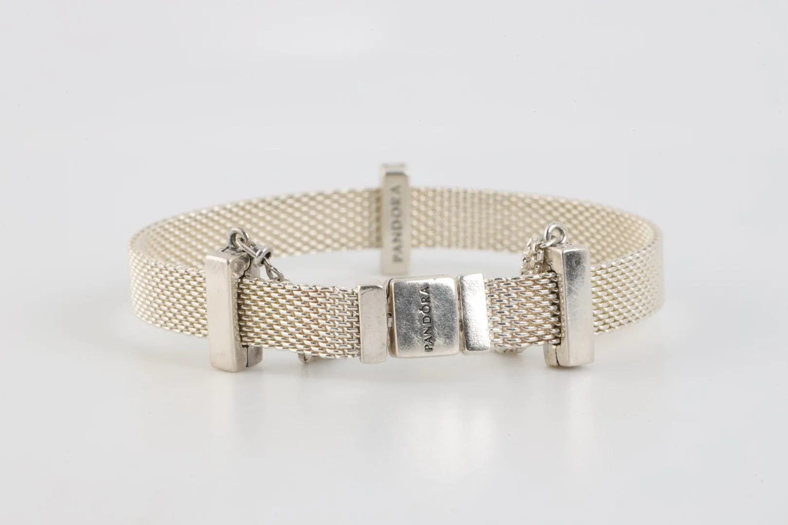 6'' Pandora 925 Silver Reflections Mesh Bracelet with Charms (13.75g.)