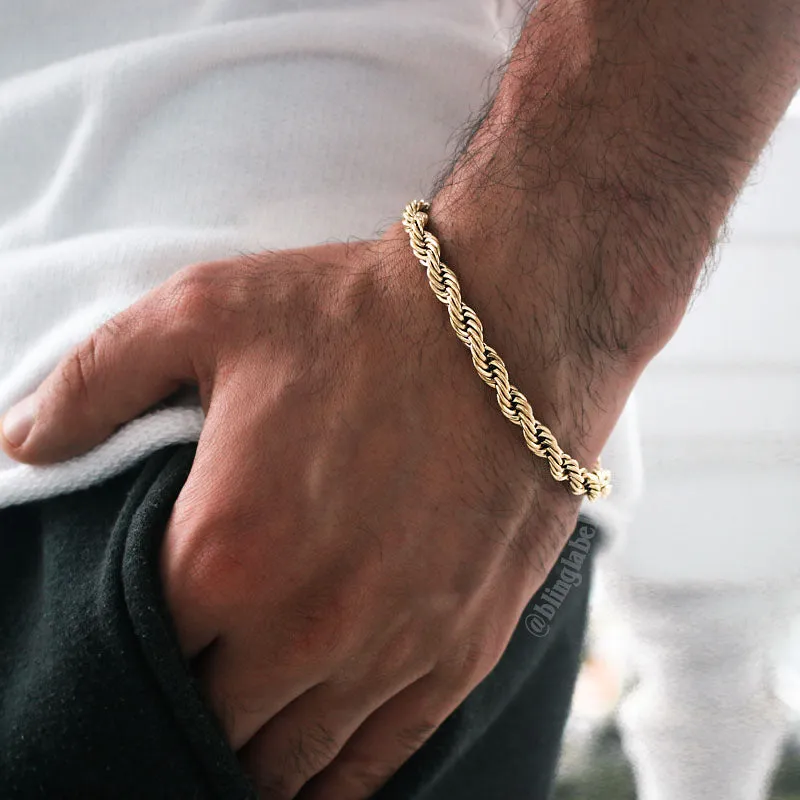 6mm Thick Rope Bracelet in Gold