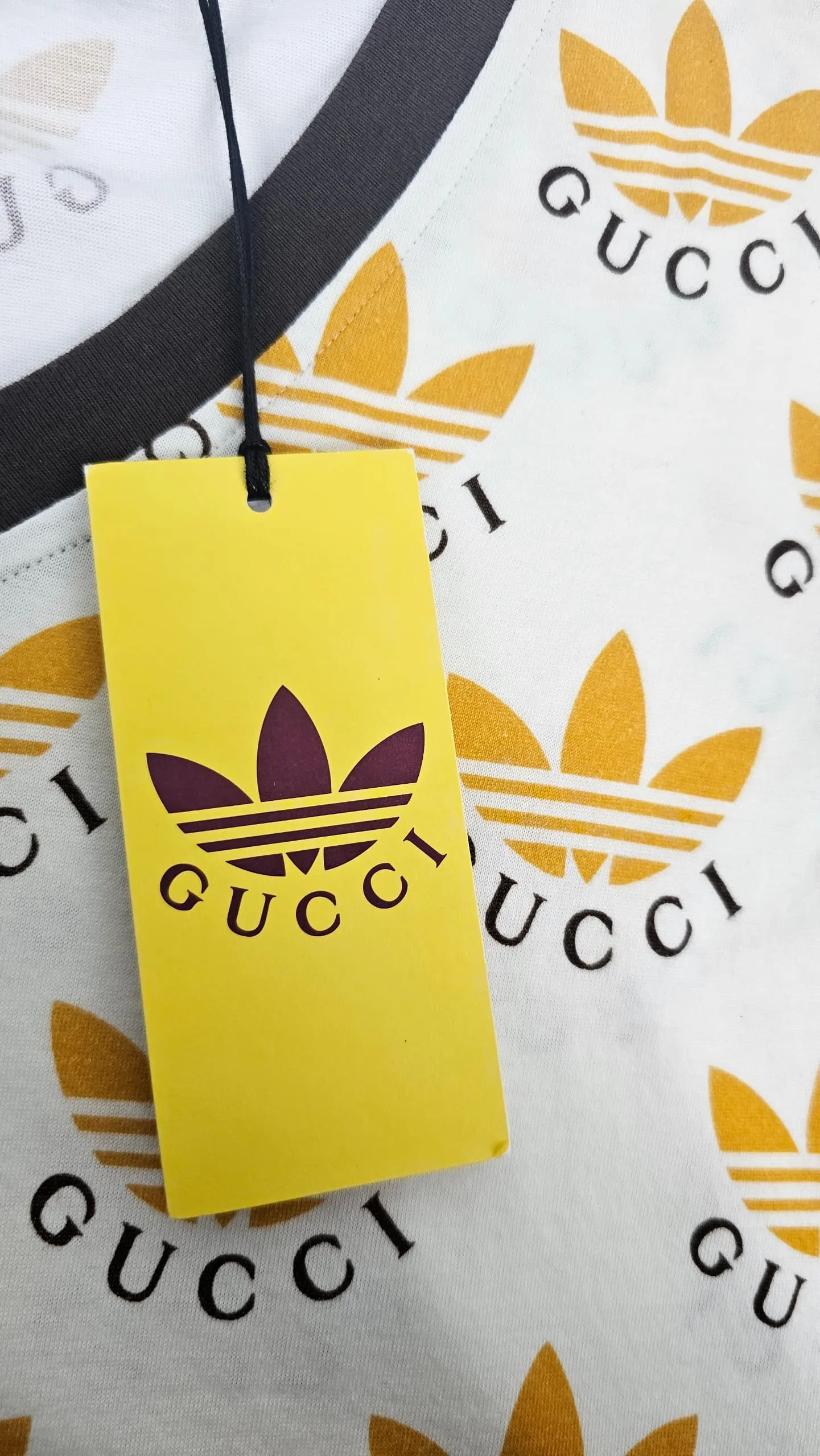 Adidas Yellow Trefoil Print V Neck T Shirt