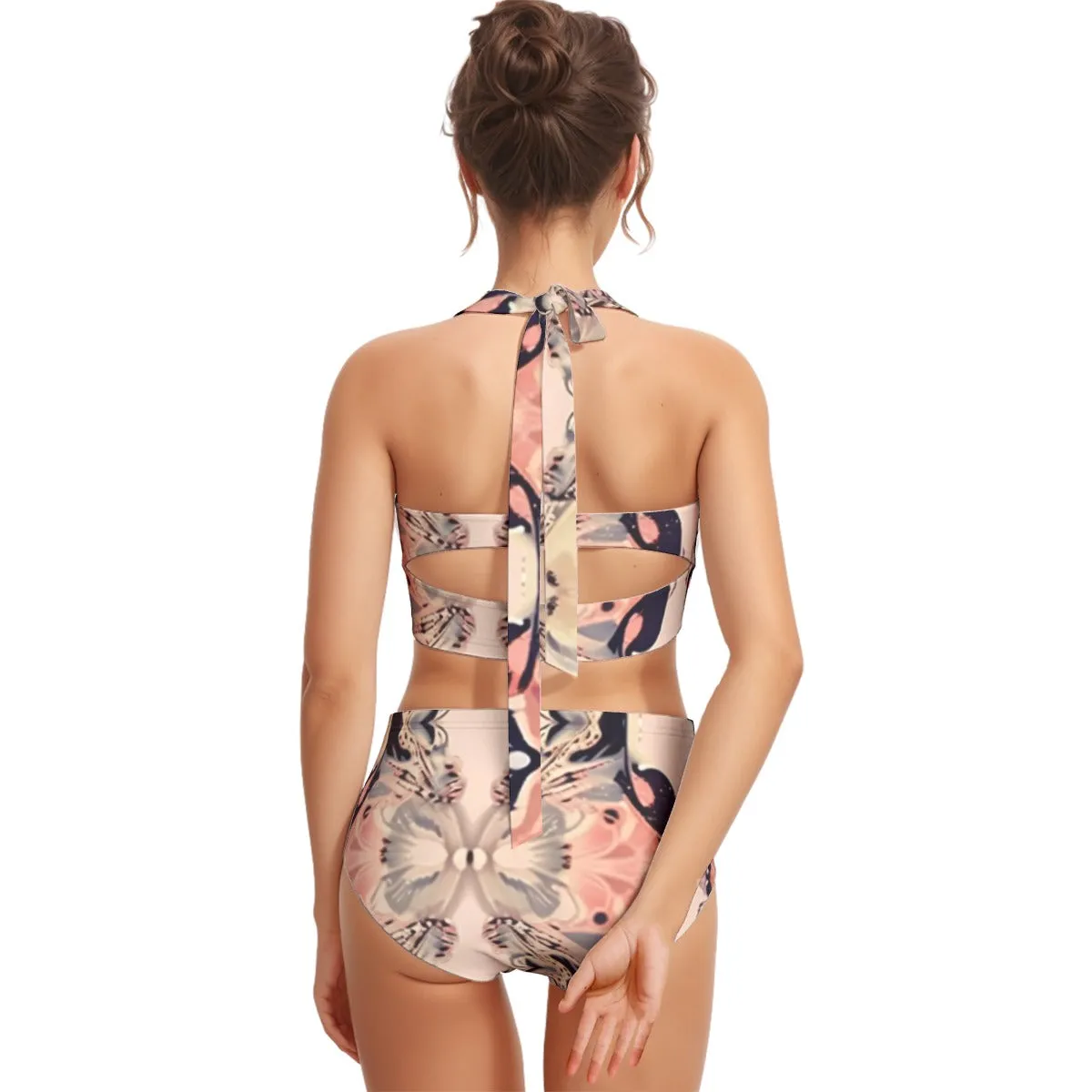 All-Over Print Women's Swimsuit Set With Halter