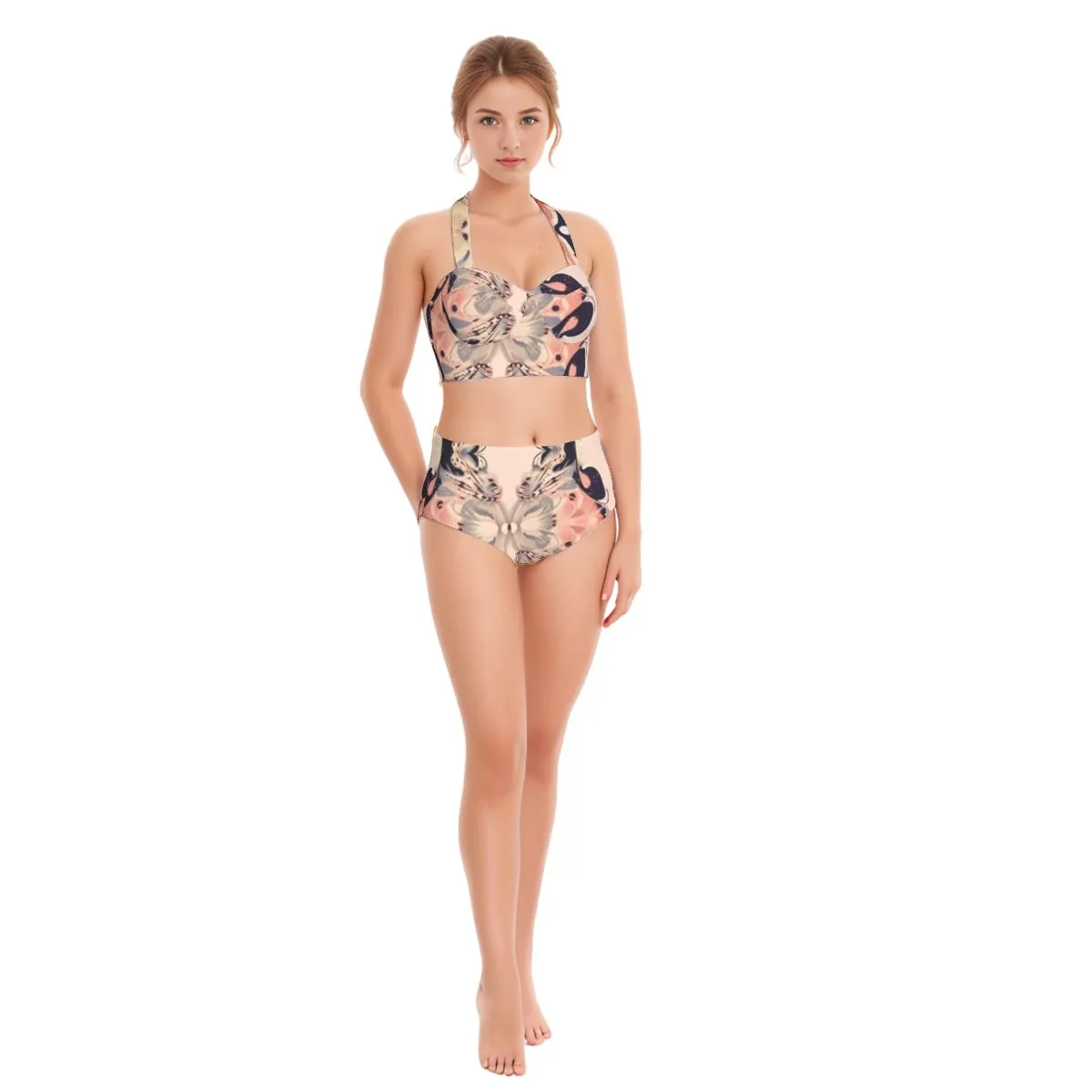 All-Over Print Women's Swimsuit Set With Halter