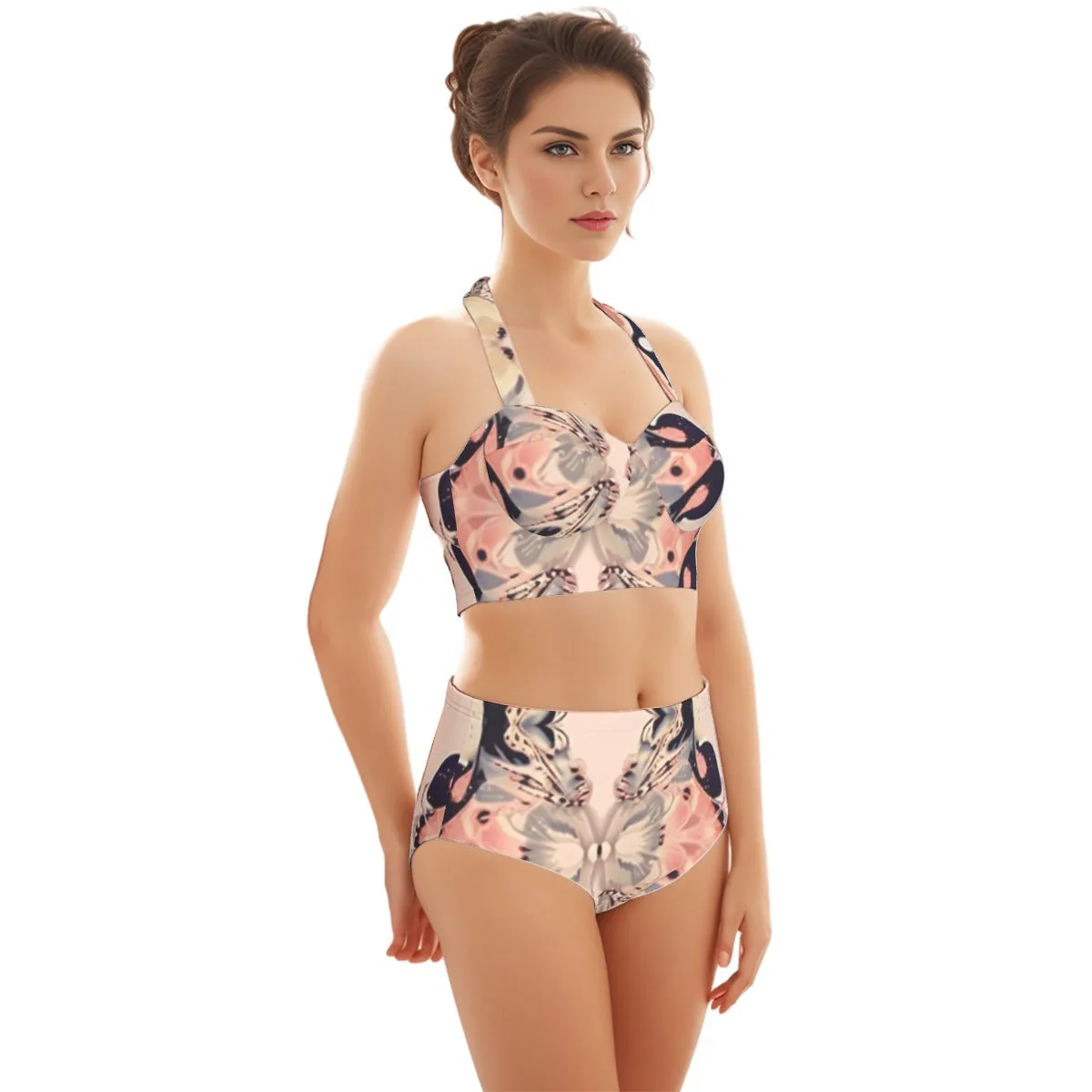 All-Over Print Women's Swimsuit Set With Halter