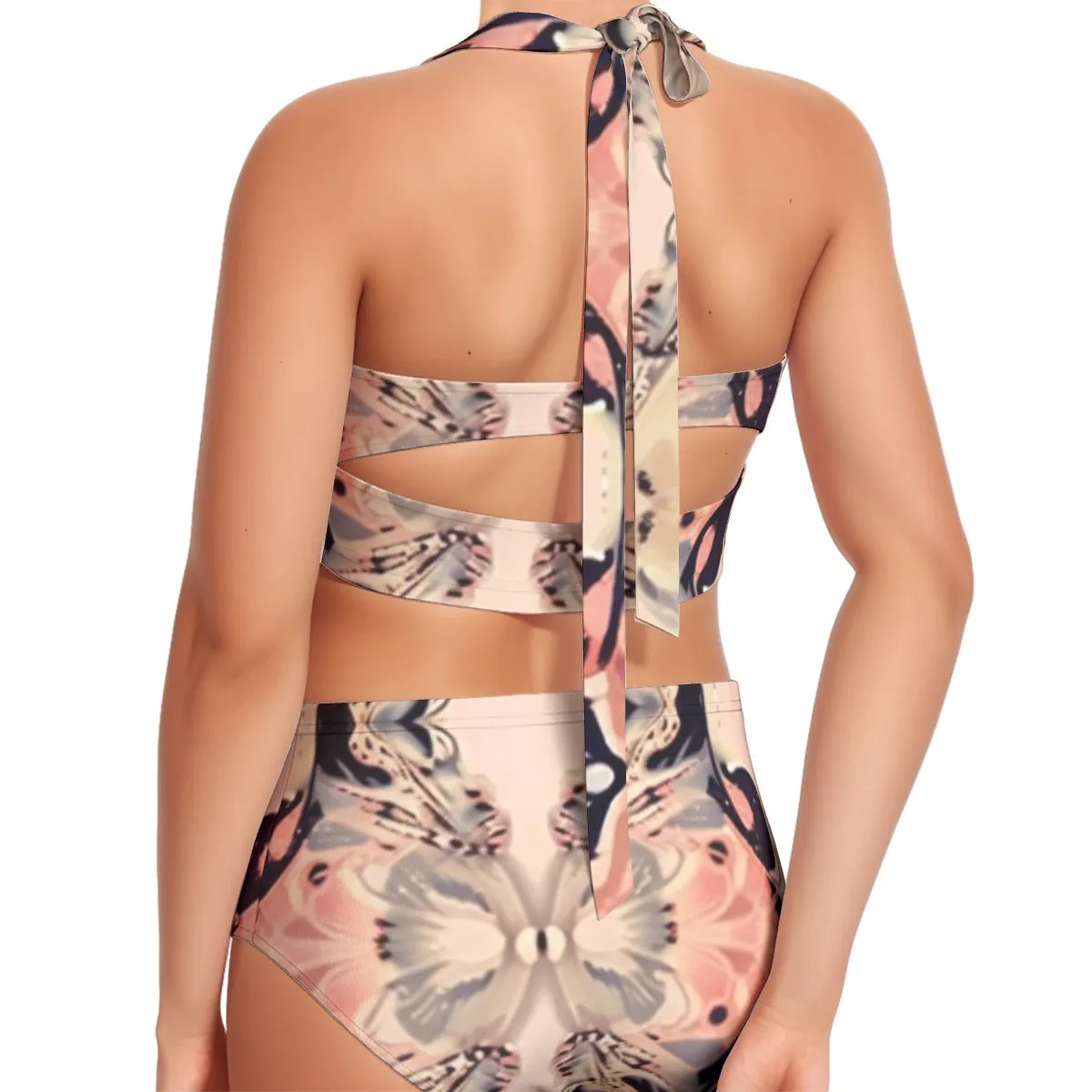 All-Over Print Women's Swimsuit Set With Halter