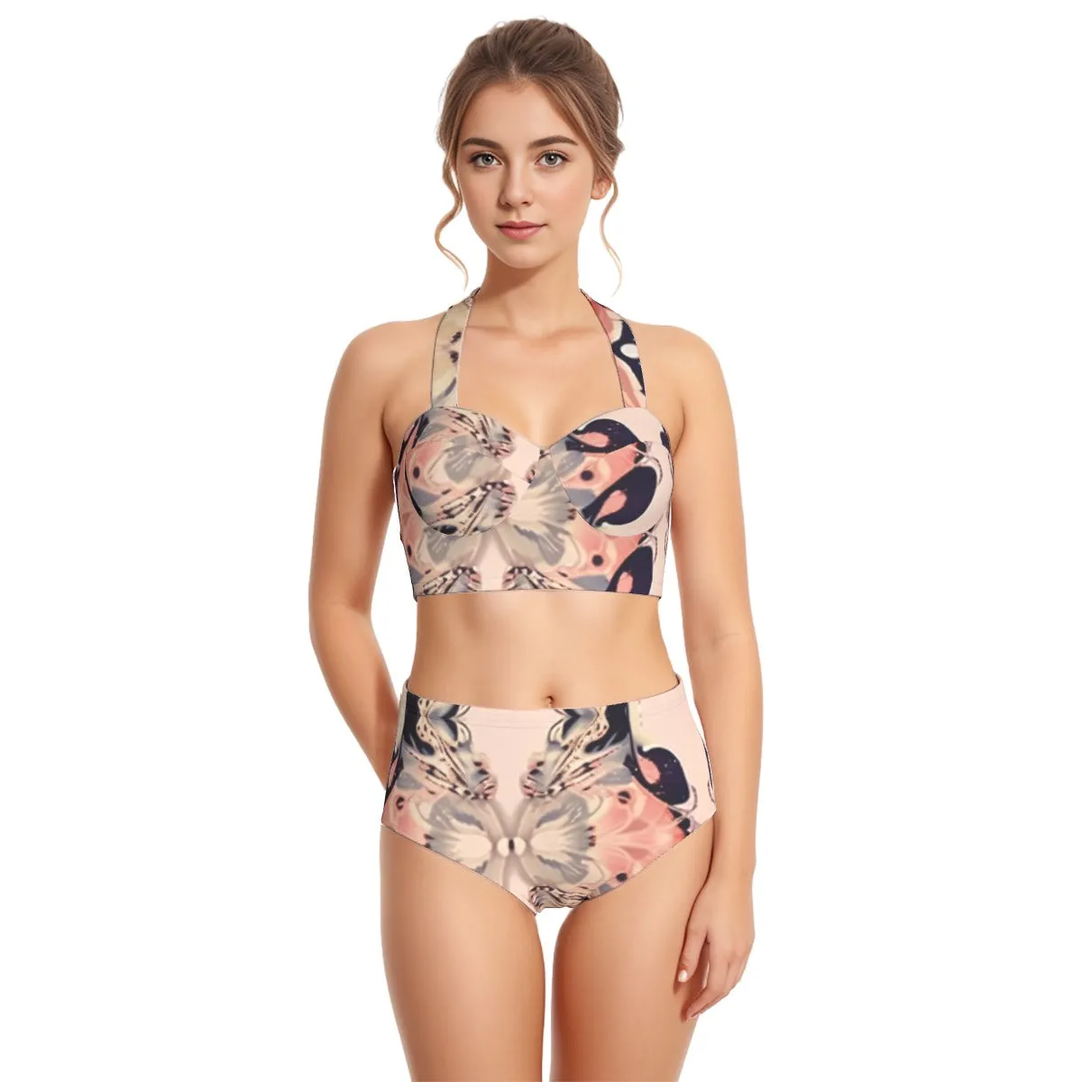 All-Over Print Women's Swimsuit Set With Halter