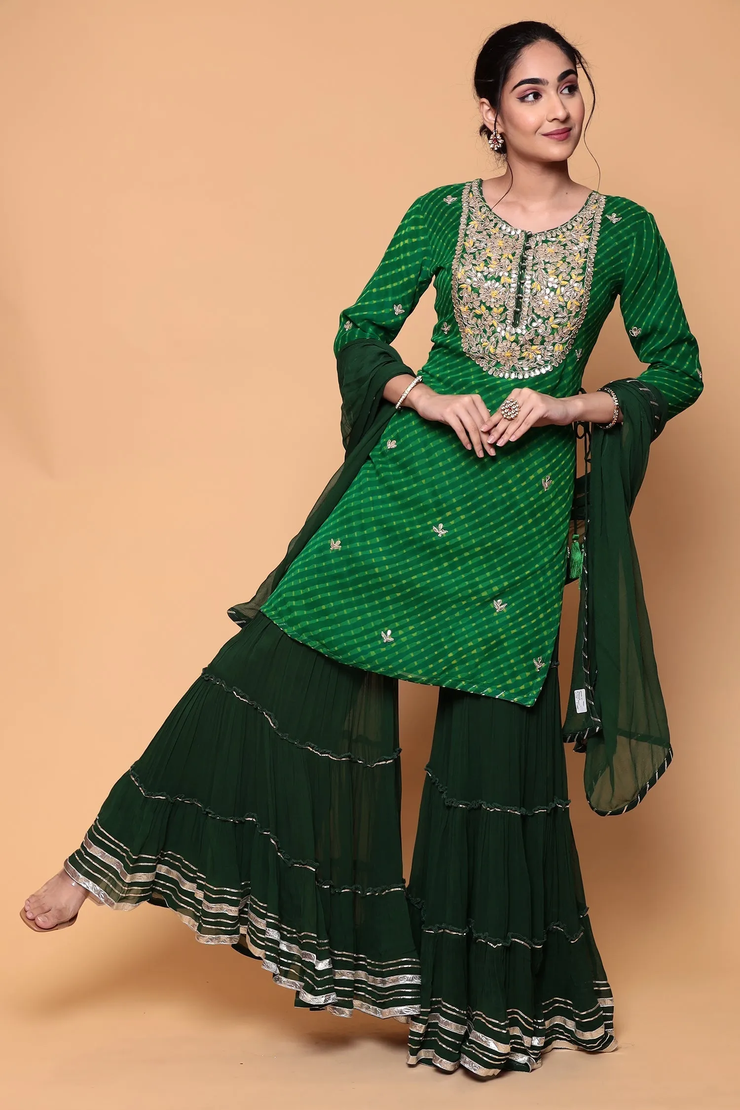 Bandhej Georgette Suit with Gota, Gota Patti work.