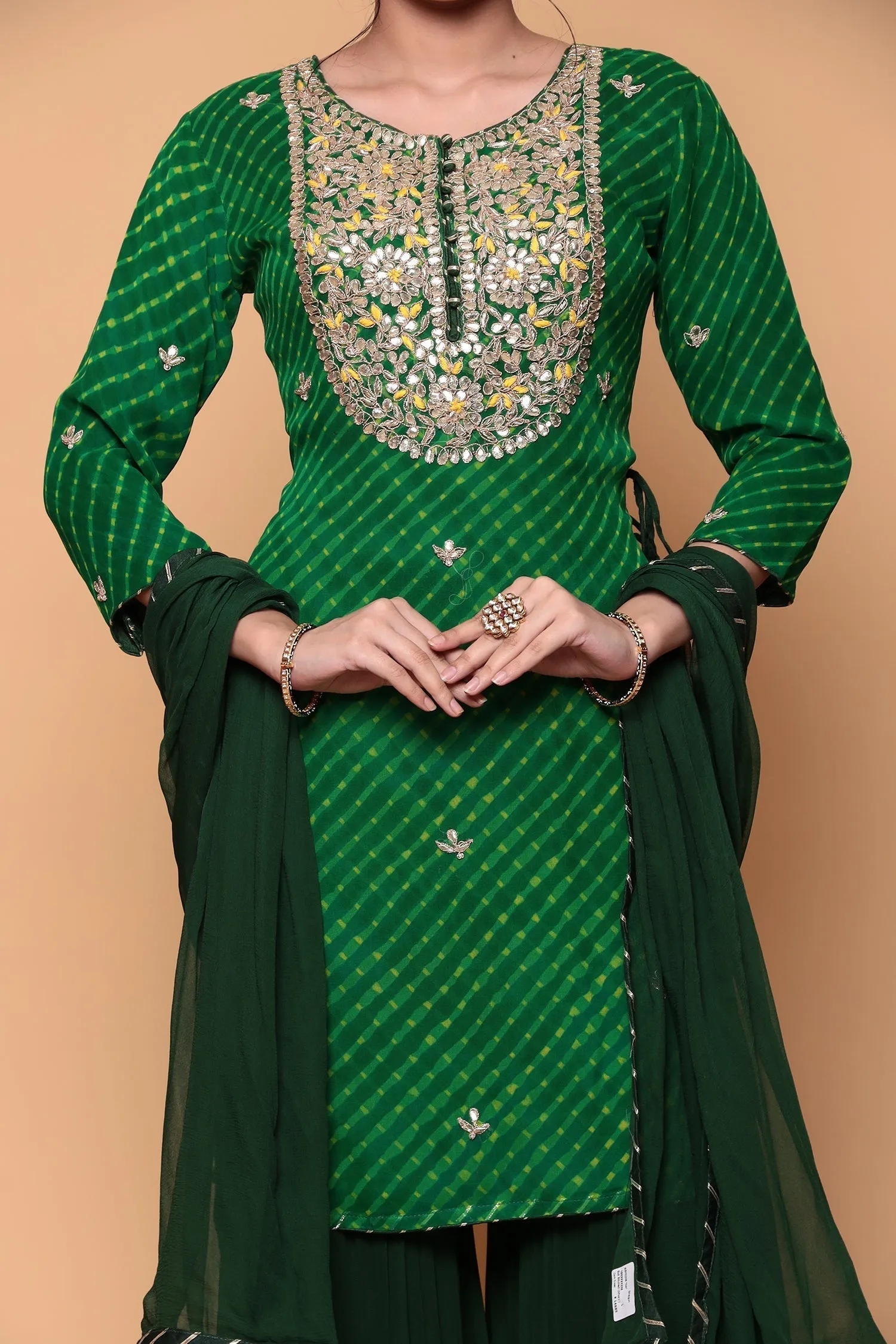 Bandhej Georgette Suit with Gota, Gota Patti work.