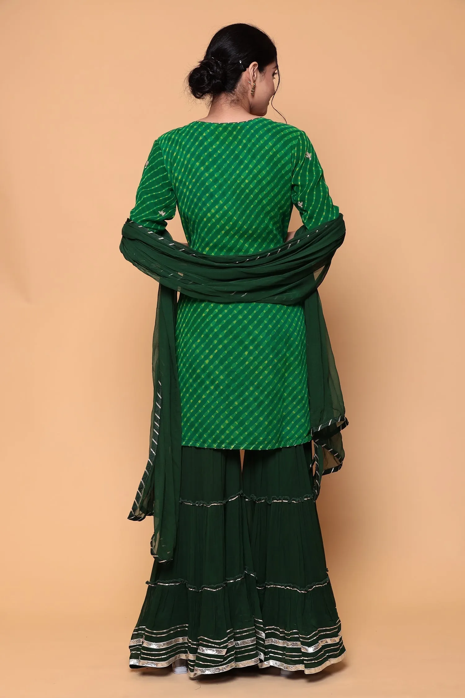 Bandhej Georgette Suit with Gota, Gota Patti work.