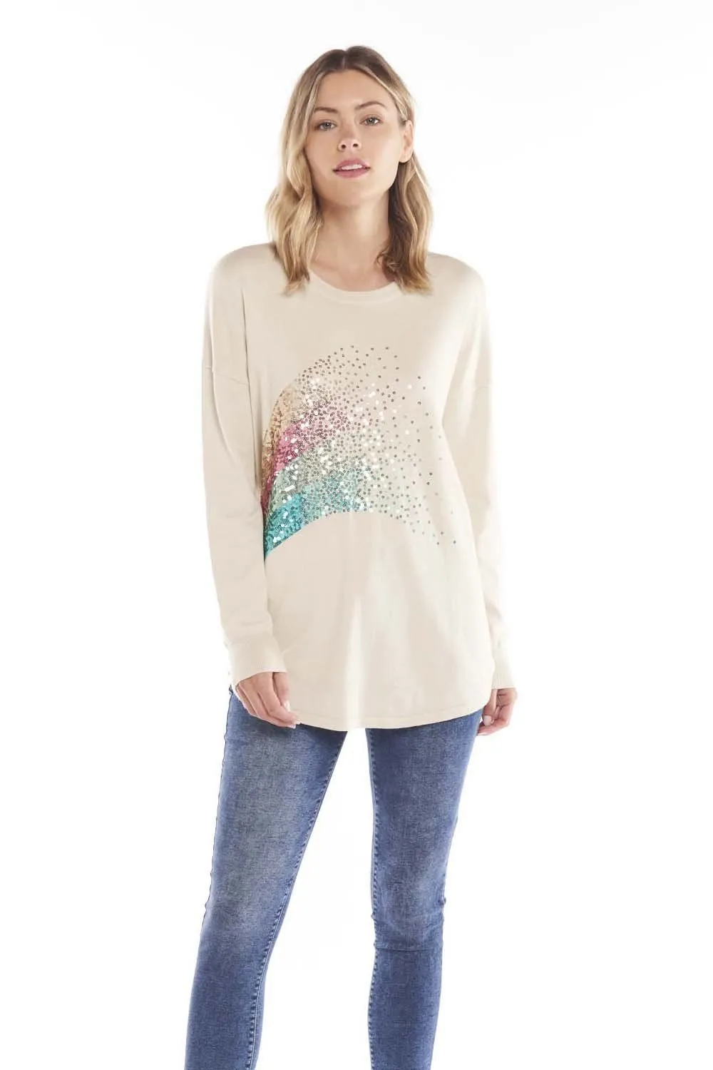 Betty Basics Sophie Knit Jumper in Cream with Glitter Sequins