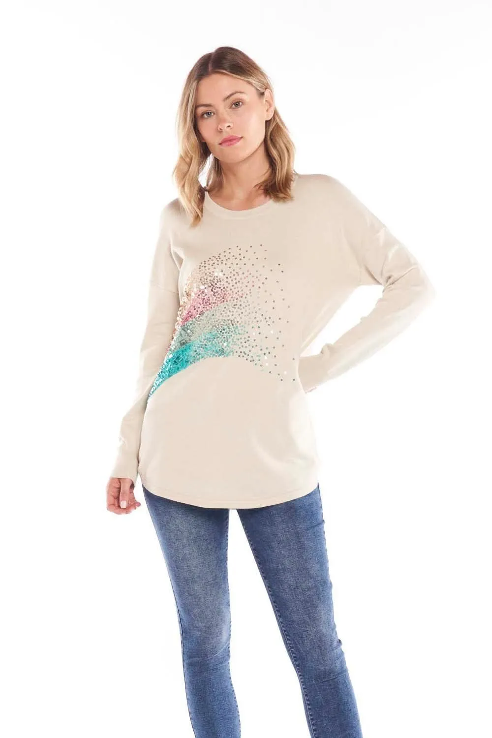 Betty Basics Sophie Knit Jumper in Cream with Glitter Sequins