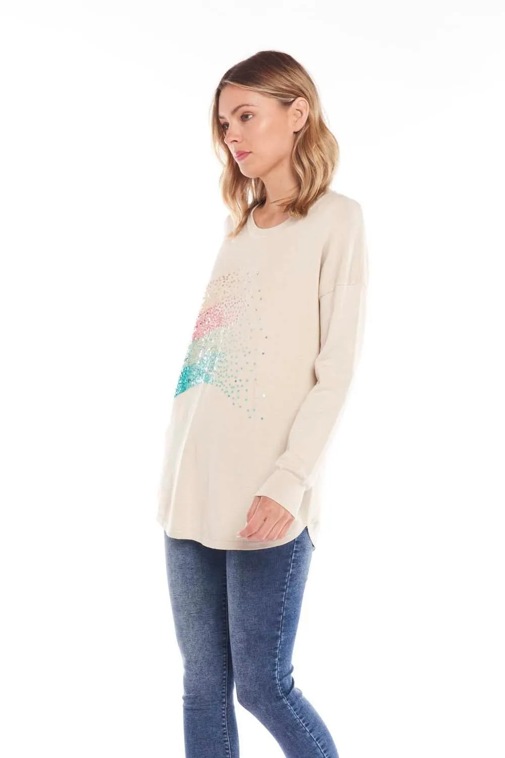 Betty Basics Sophie Knit Jumper in Cream with Glitter Sequins