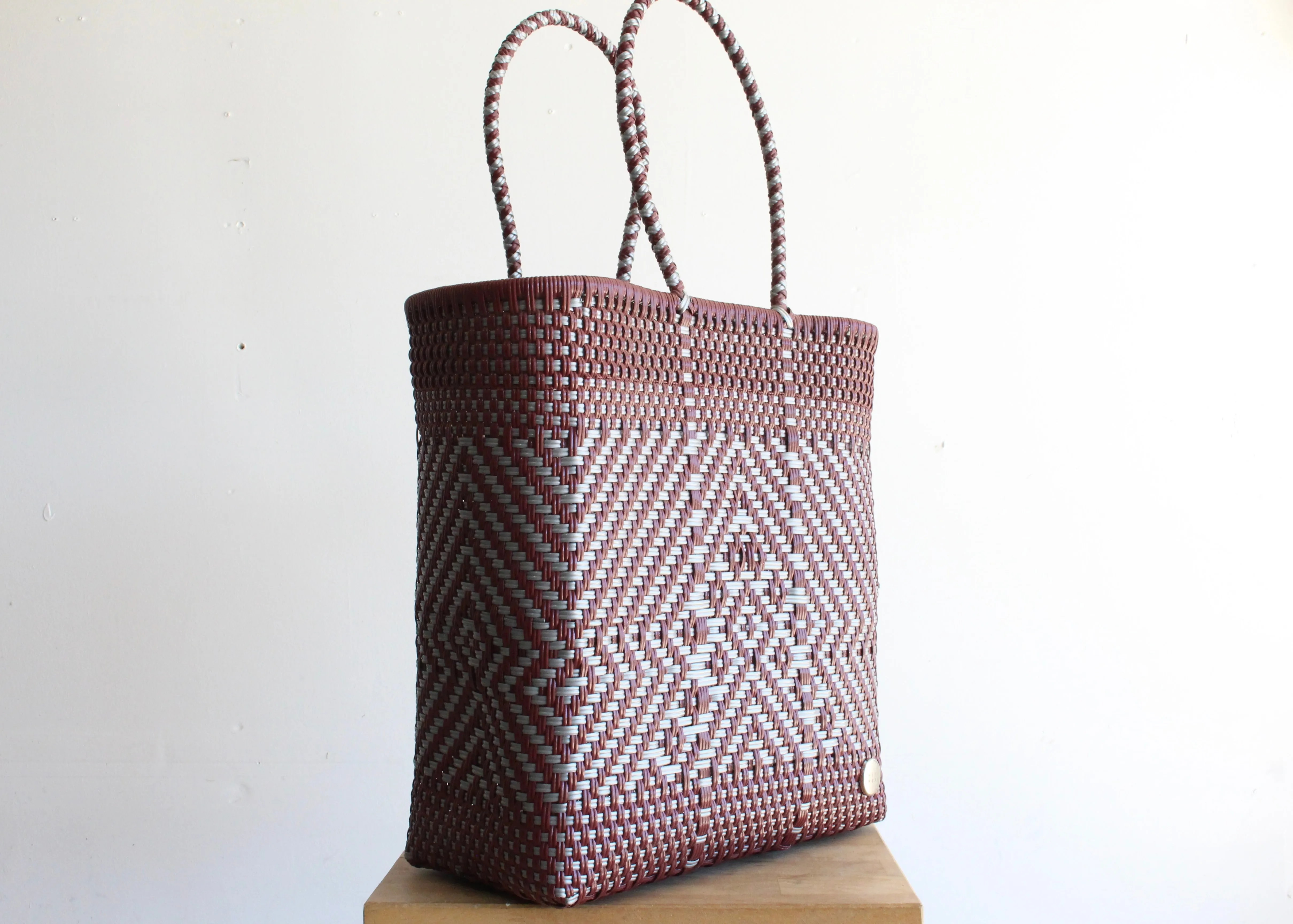 Bordeaux & Silver Handwoven Mexican Tote by MexiMexi