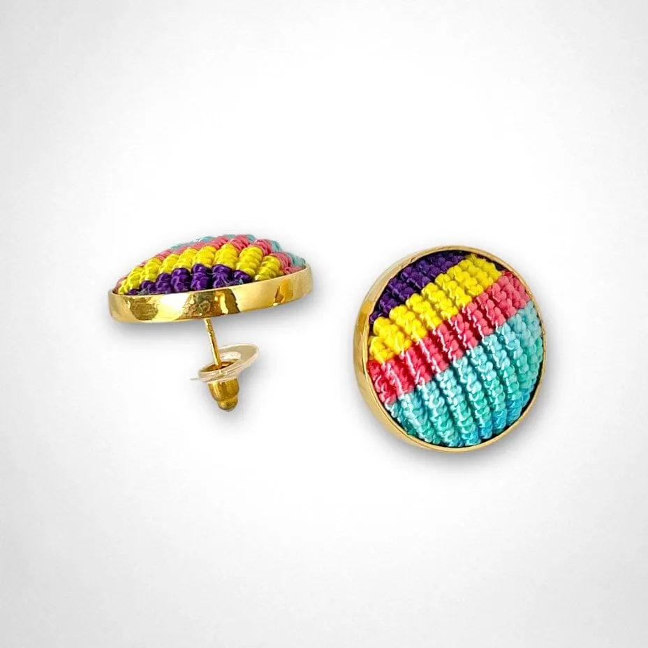 Colorful Macrame Studs | Gold Statement Earrings for Summer