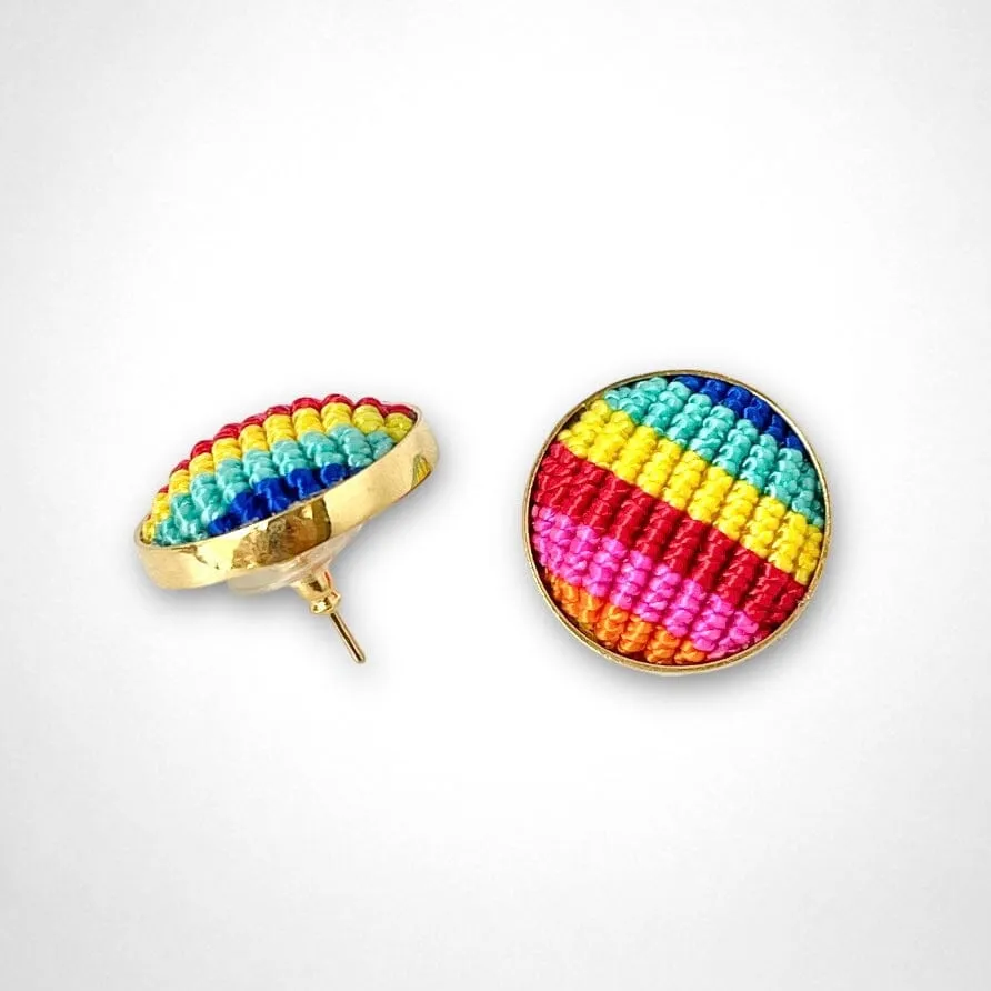 Colorful Macrame Studs | Gold Statement Earrings for Summer