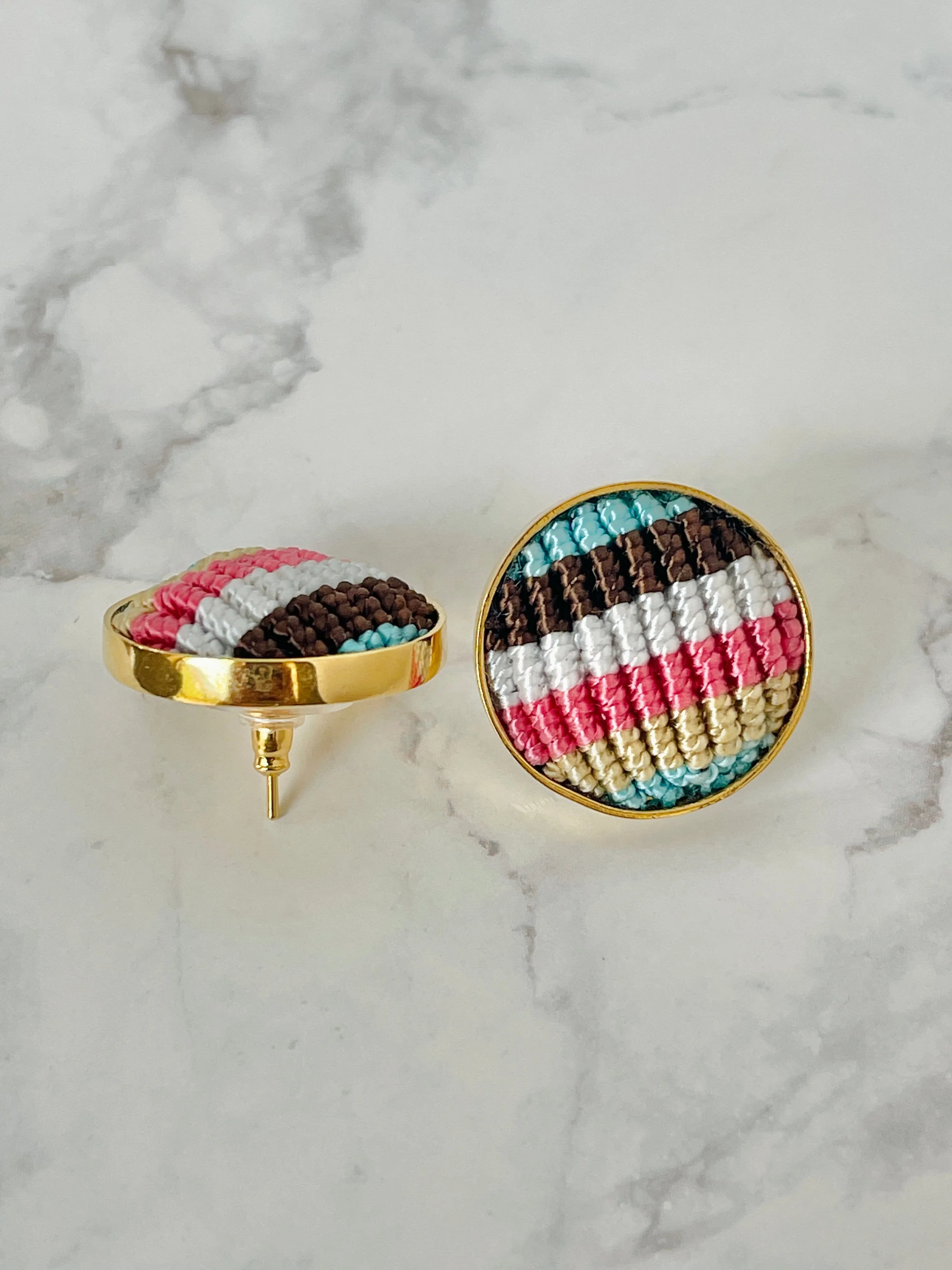 Colorful Macrame Studs | Gold Statement Earrings for Summer