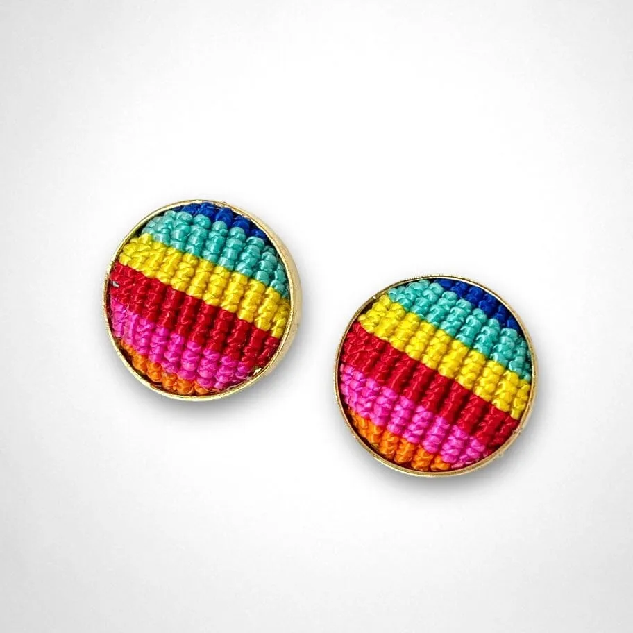 Colorful Macrame Studs | Gold Statement Earrings for Summer