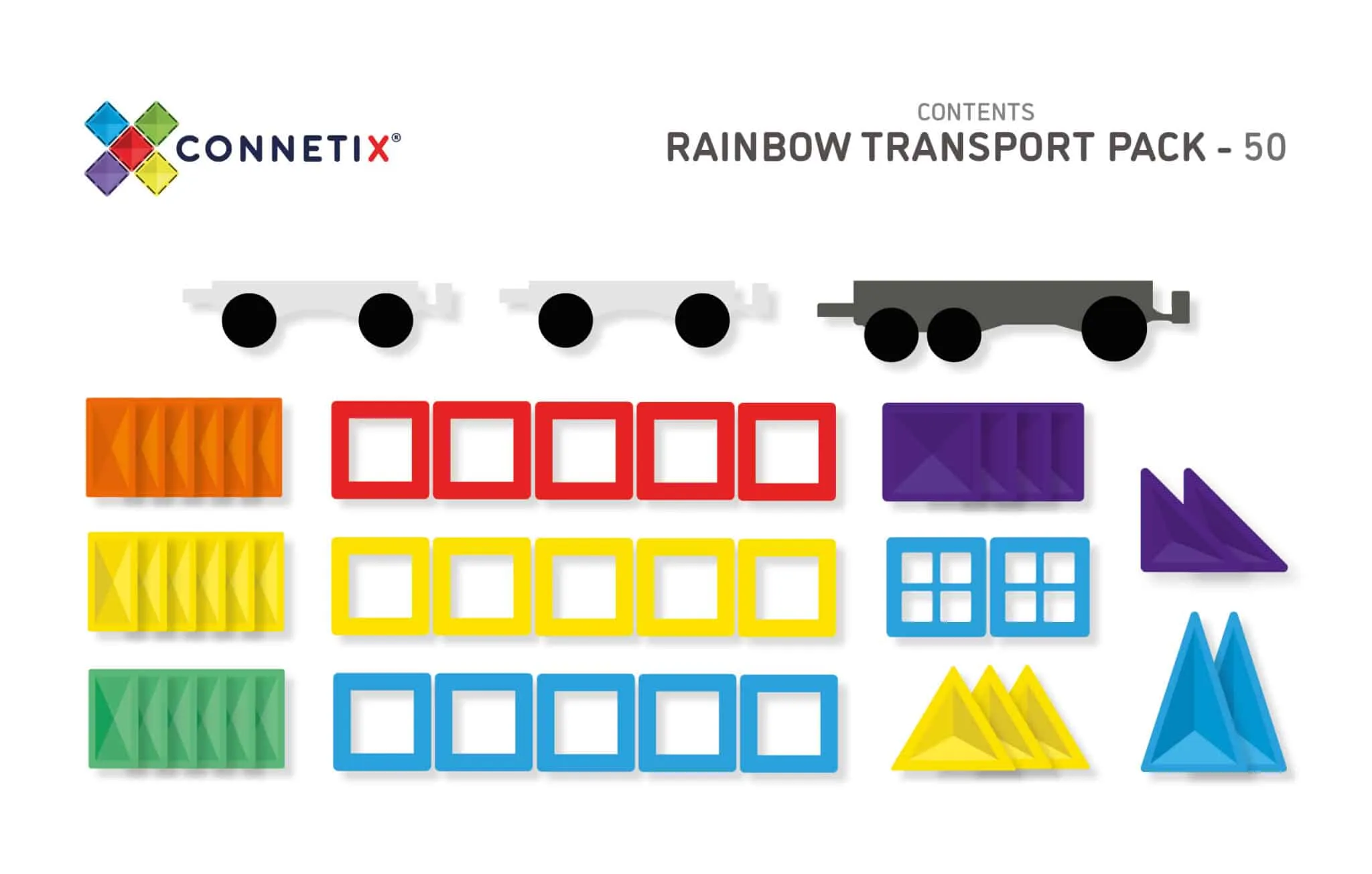 Connetix Tiles - Transport Pack 50 pc - Rainbow