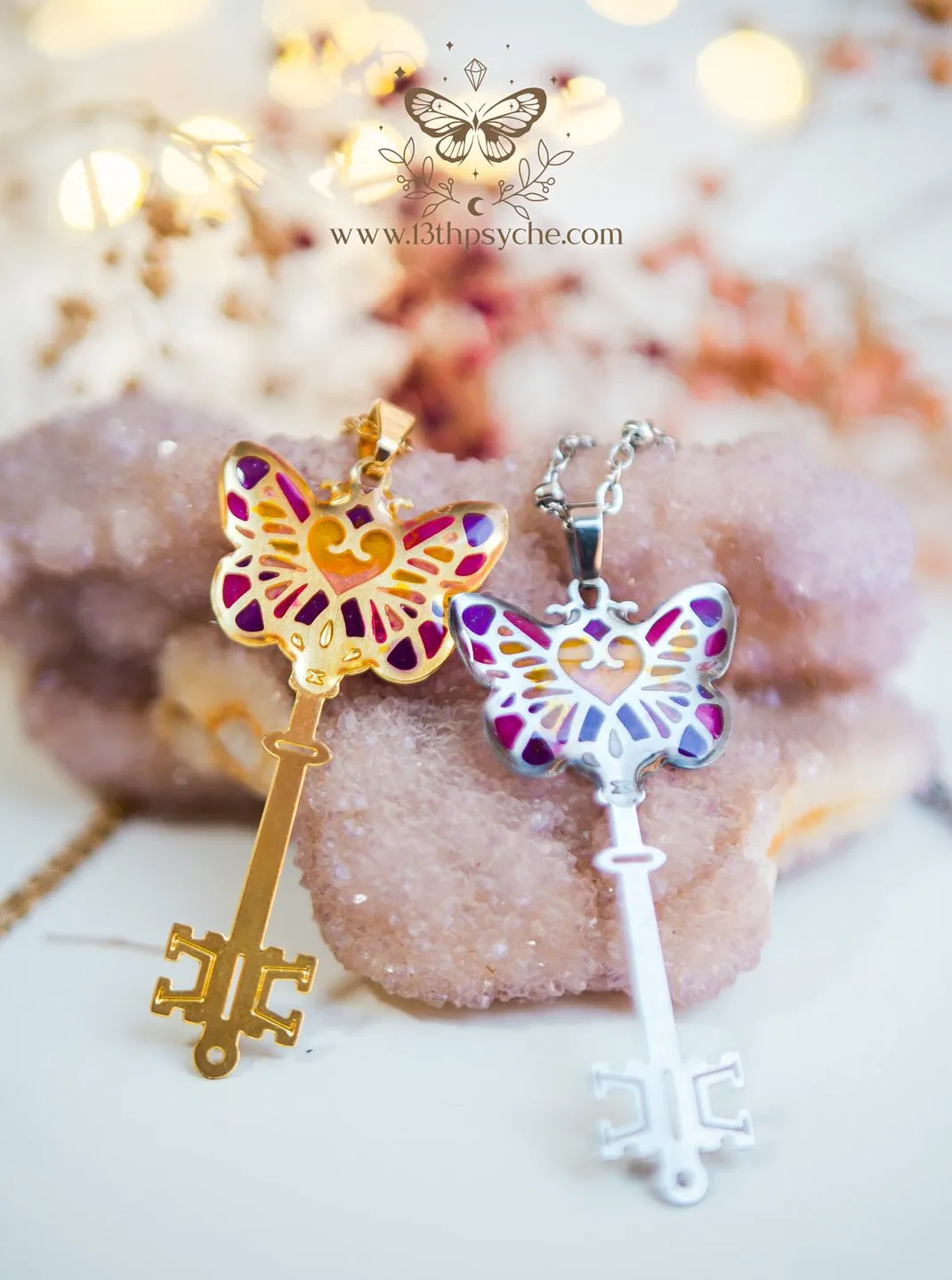 Fairytale Purple butterfly key necklace