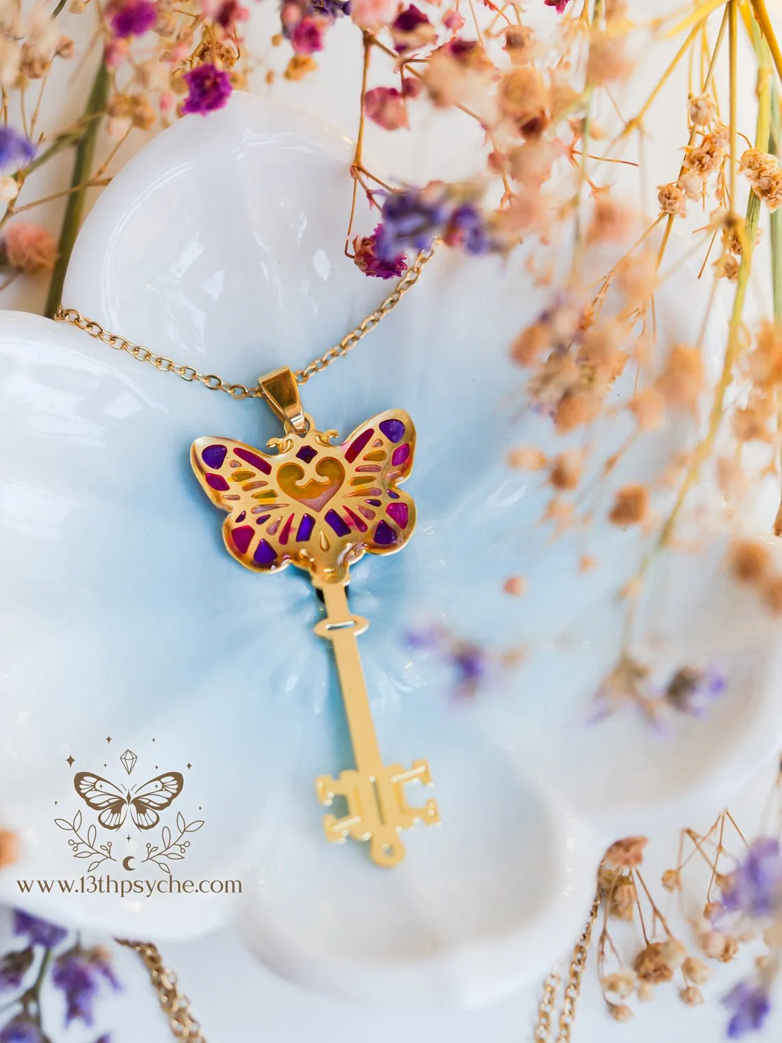 Fairytale Purple butterfly key necklace