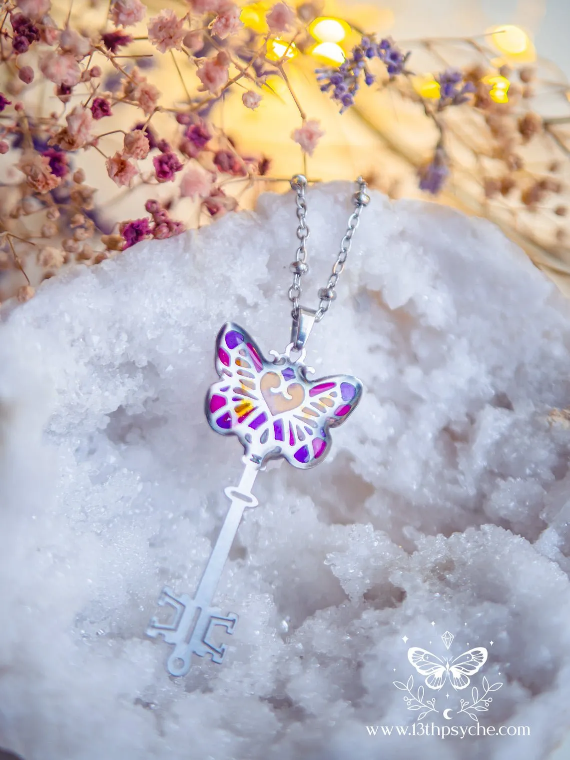 Fairytale Purple butterfly key necklace