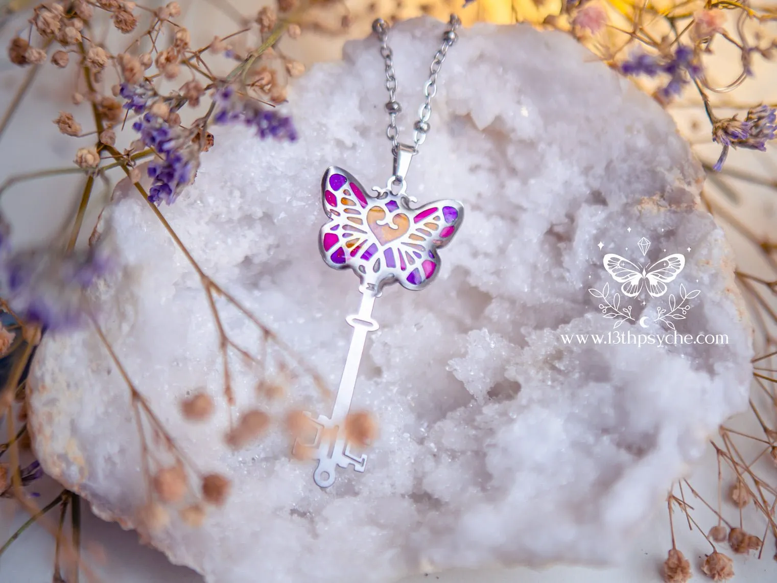 Fairytale Purple butterfly key necklace