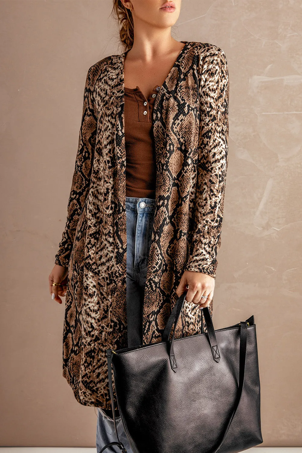 Fashion Snake Print Long Cardigan