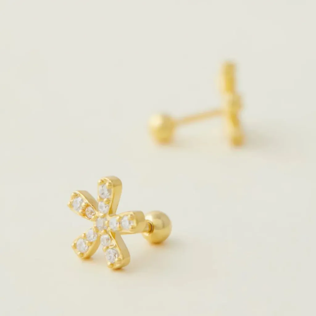 Floral CZ Stud Gold