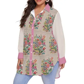 Fushia Embroidery Women's Shirt (Plus Size) AOP