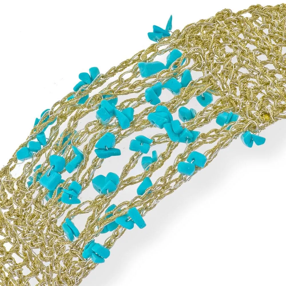 Handmade Gold Plated Knit Bracelet with Turquoise Stones