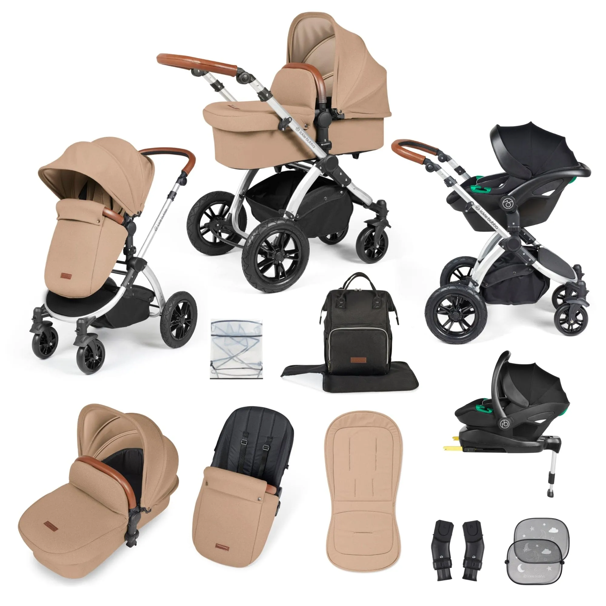 Ickle Bubba Stomp Luxe All-in-One I-Size Travel System With Isofix Base - Silver / Desert / Tan