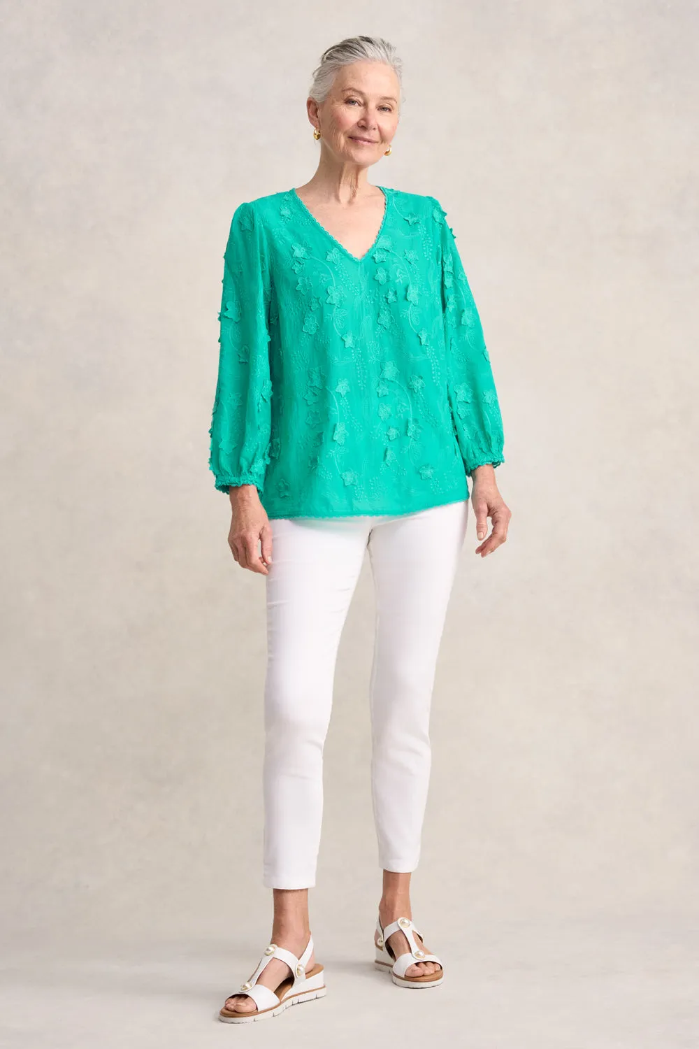 Lace Trim Embroidered Top