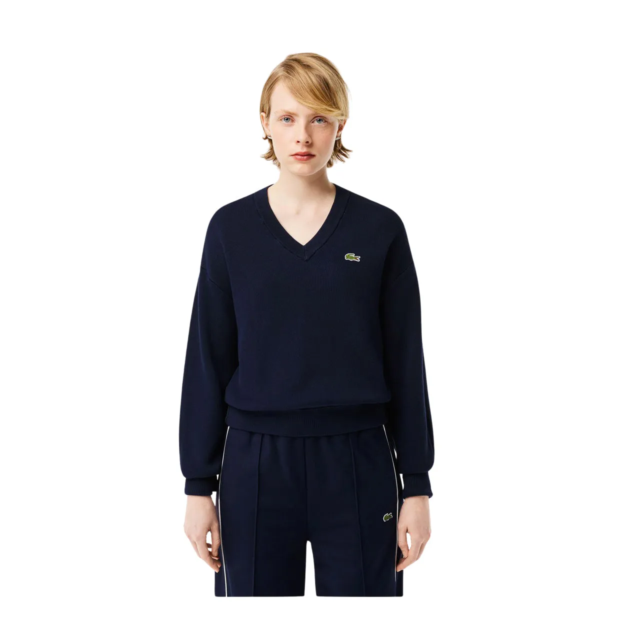 Maglia Donna Lacoste Scollo V Blu Navy