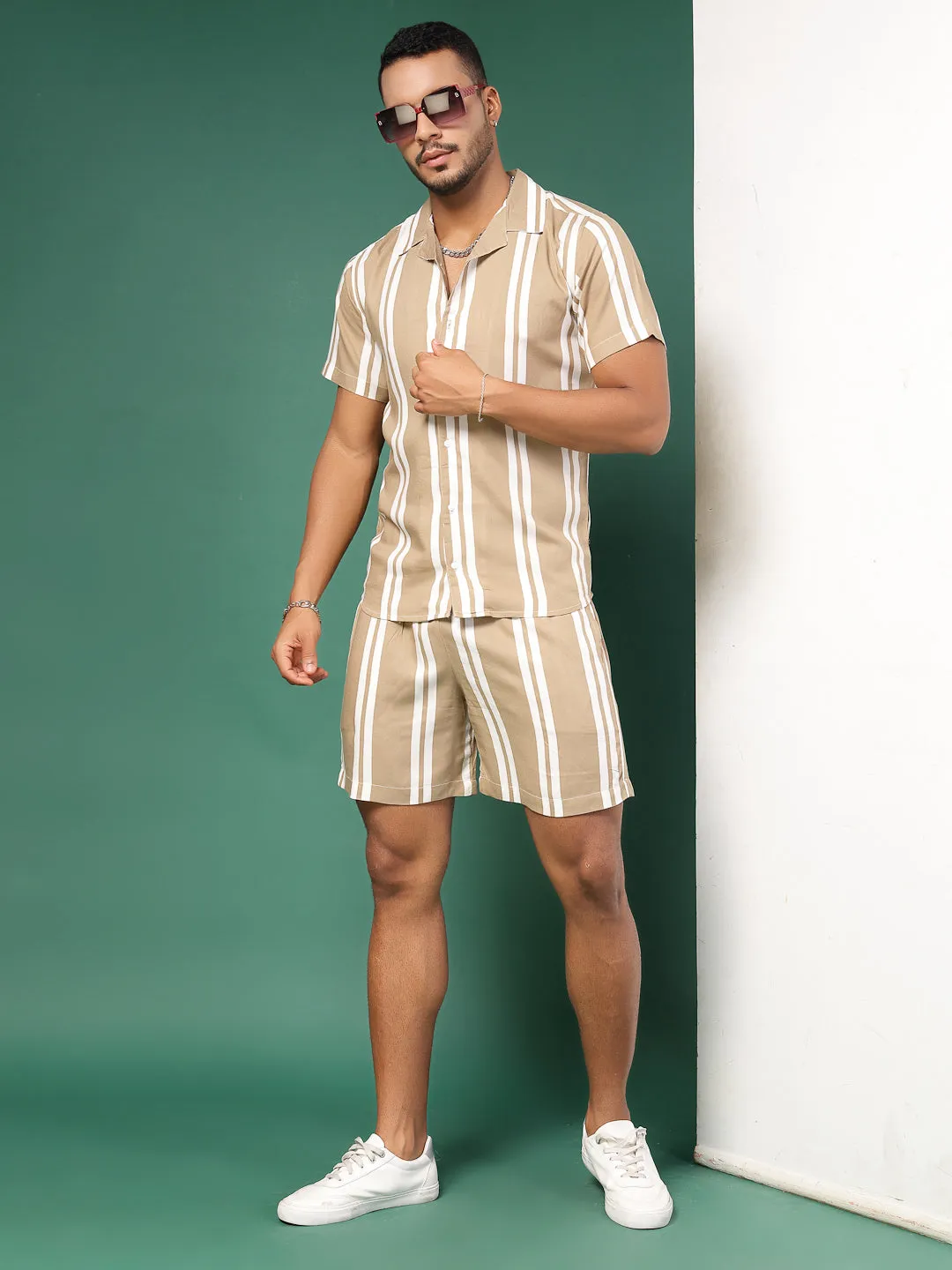 Men's Striped Rayon Co-Ords