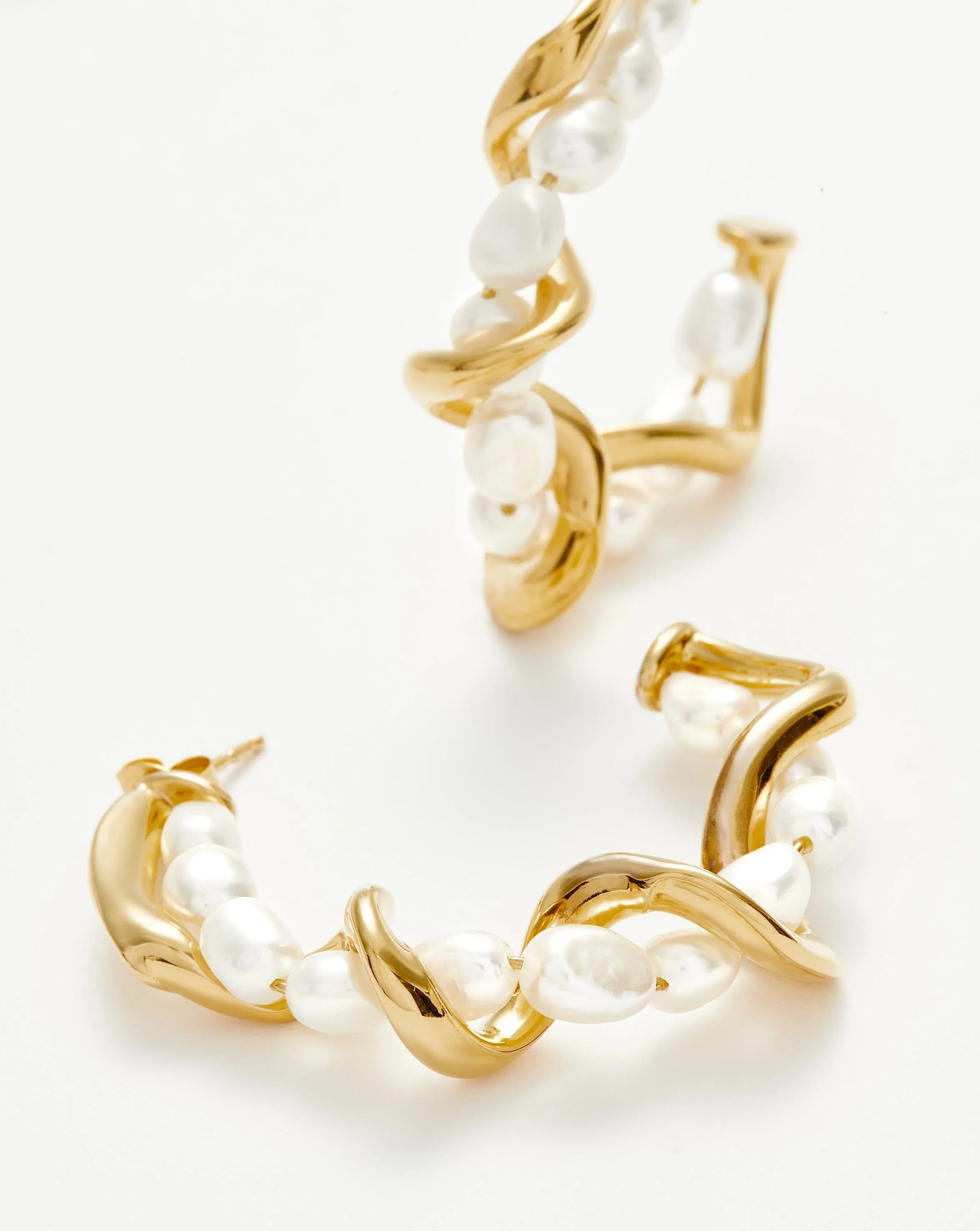 Molten Pearl Twisted Hoop Earrings