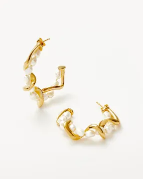 Molten Pearl Twisted Hoop Earrings