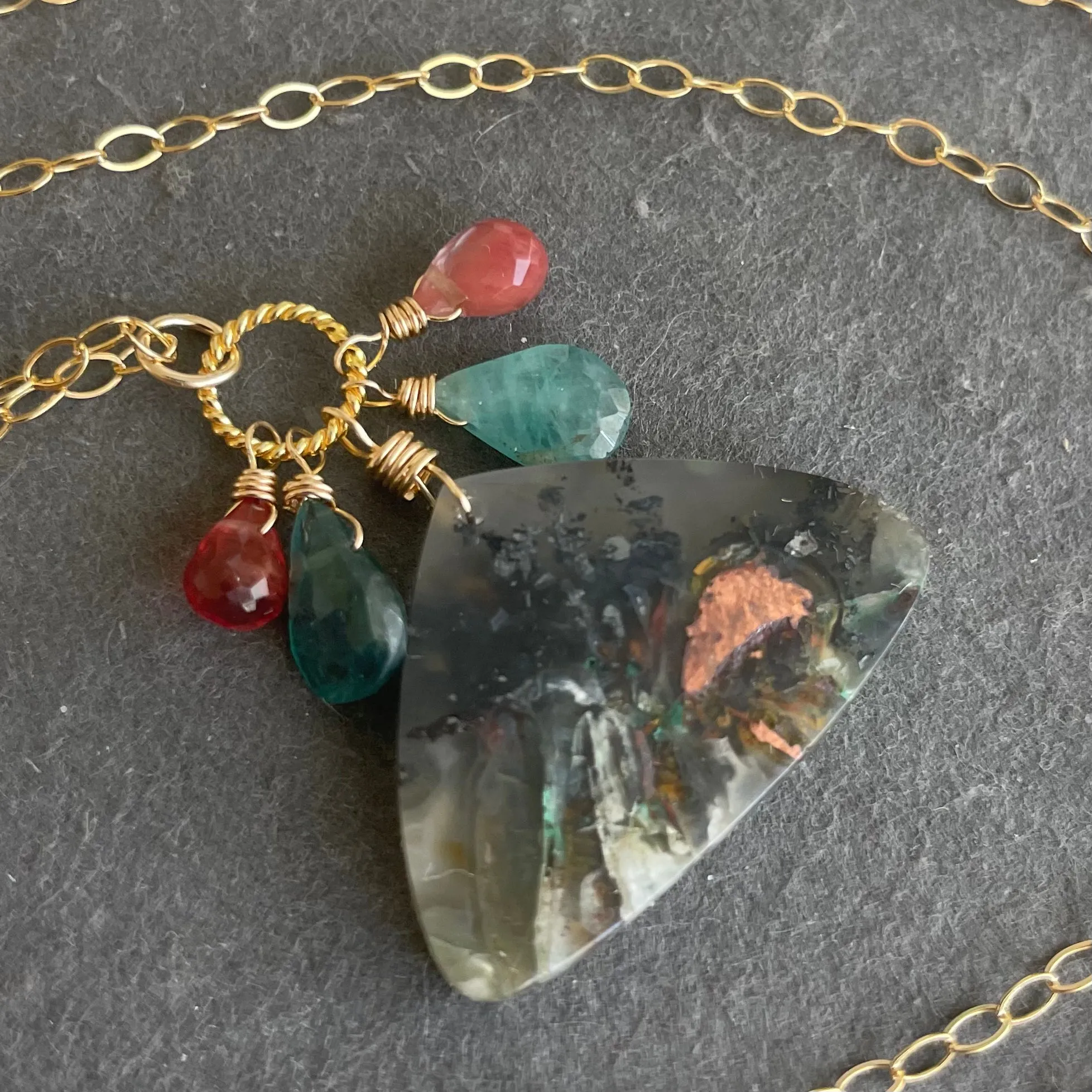 Multicolor Chrysocolla Copper in Chalcedony Necklace