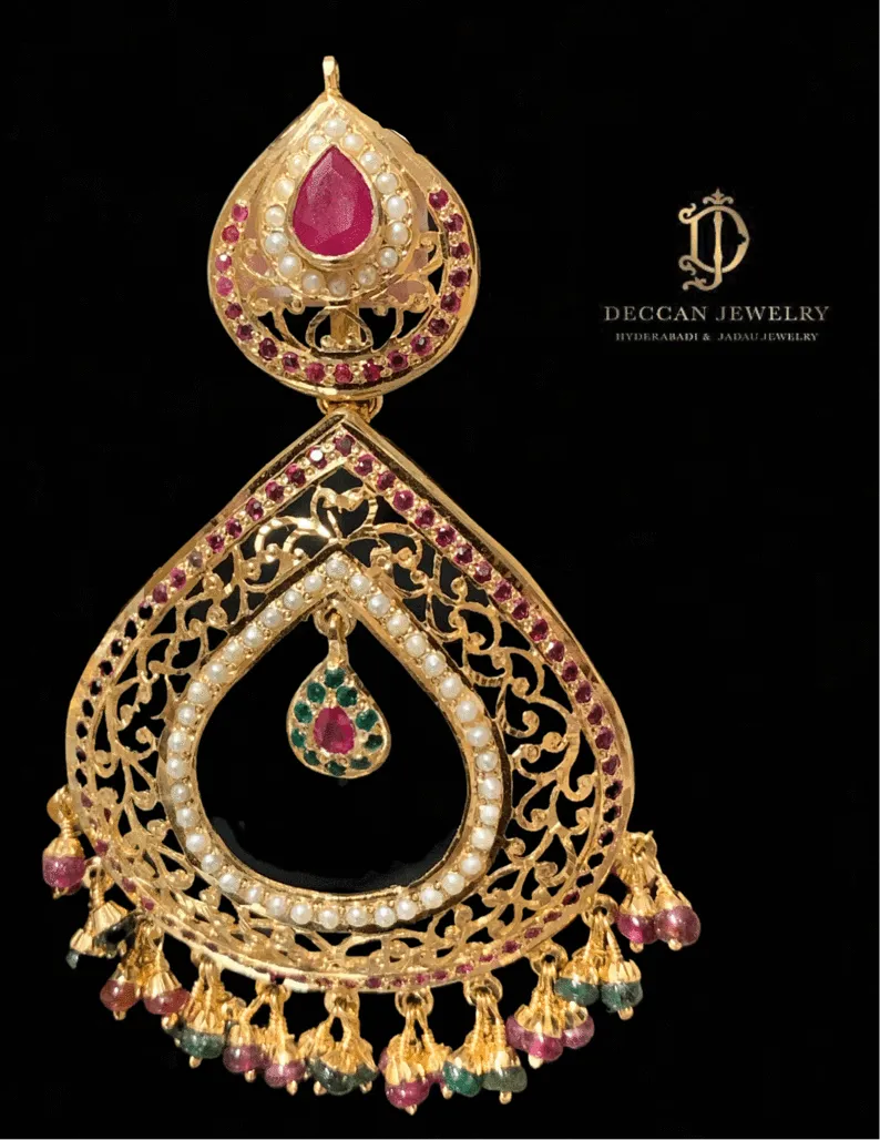 Multicolored Jadau Chandbali Earrings in Gold Plated Silver ER 082