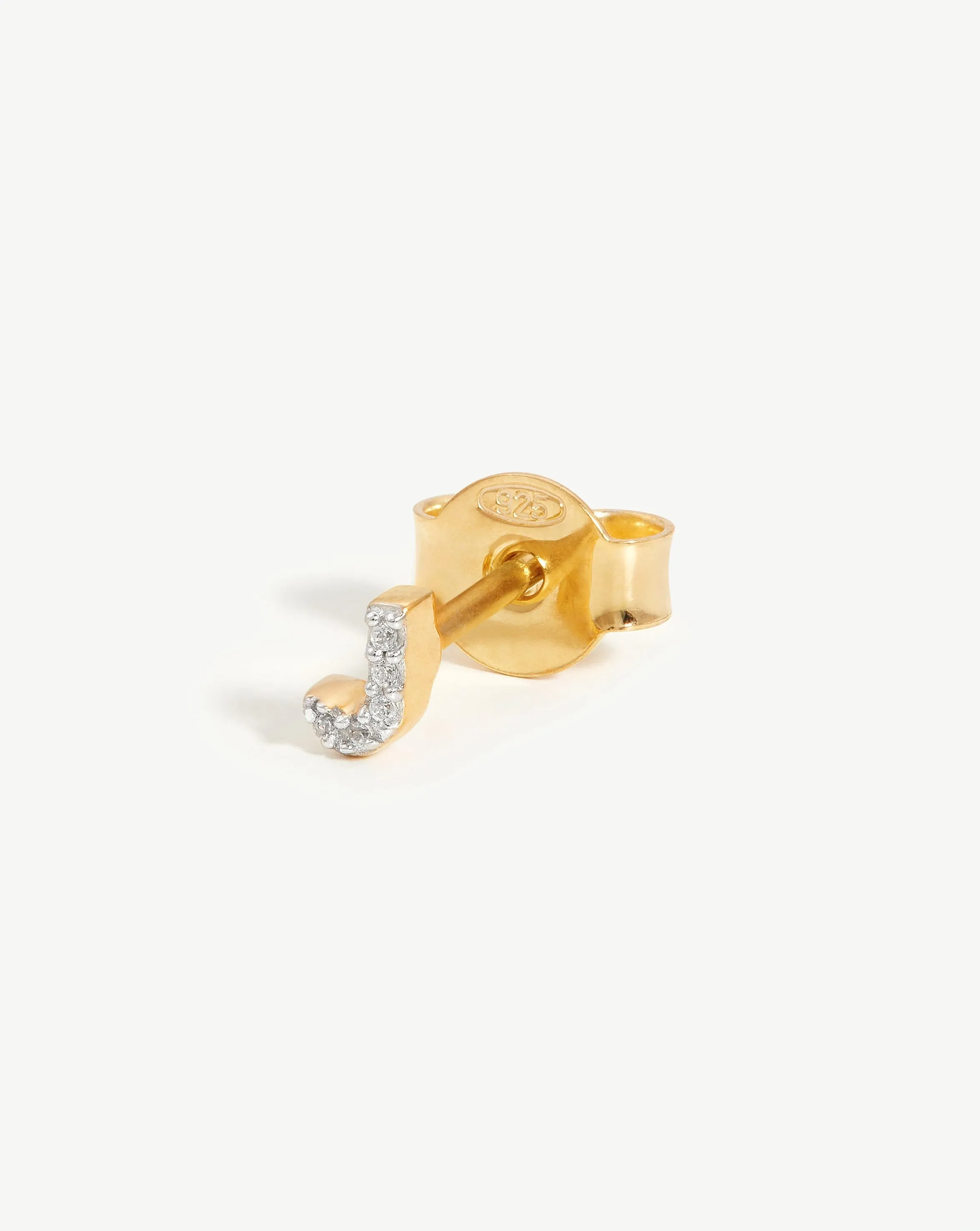 Pave Initial Single Stud Earring - Initial J | 18ct Gold Plated Vermeil/Cubic Zirconia