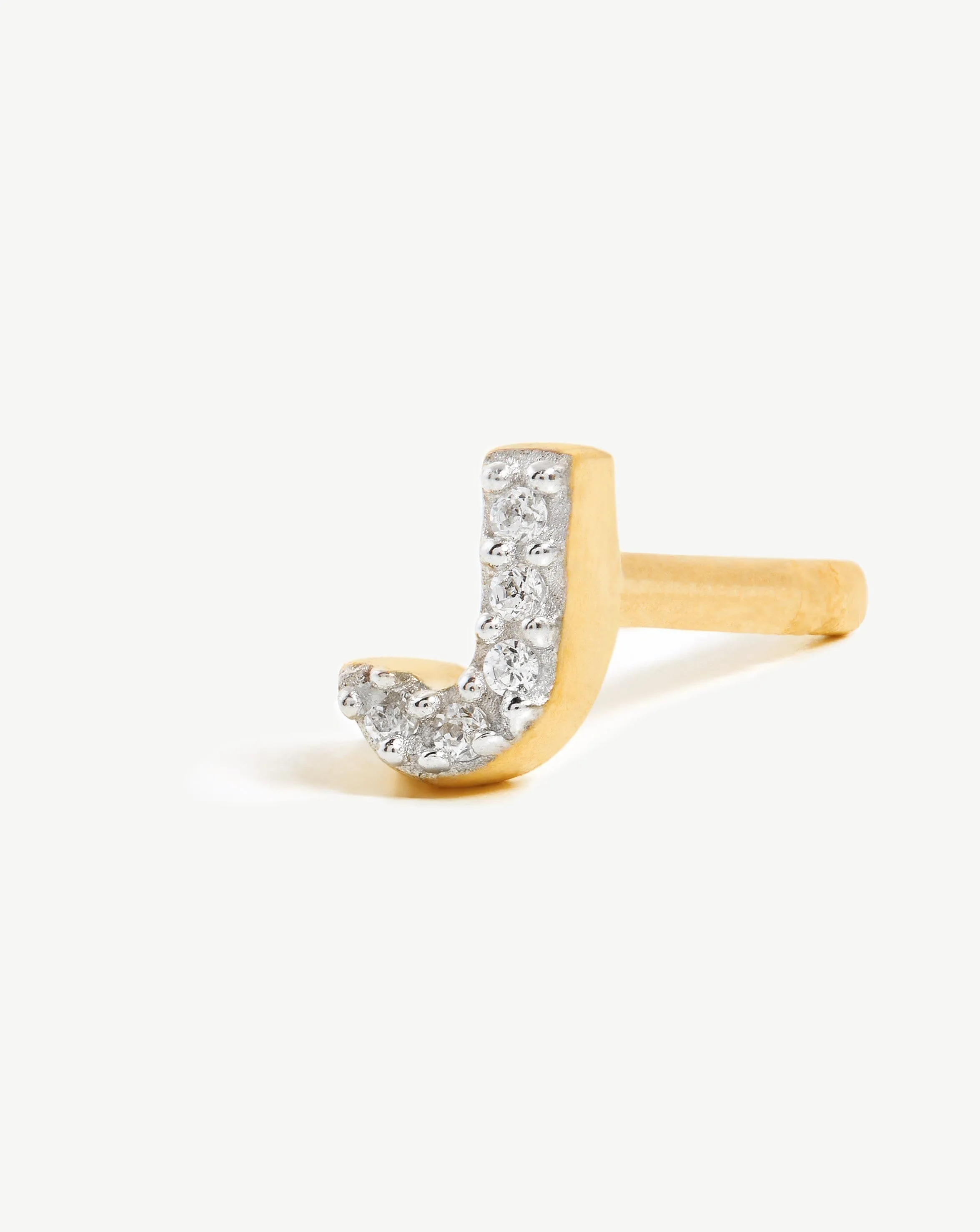 Pave Initial Single Stud Earring - Initial J | 18ct Gold Plated Vermeil/Cubic Zirconia