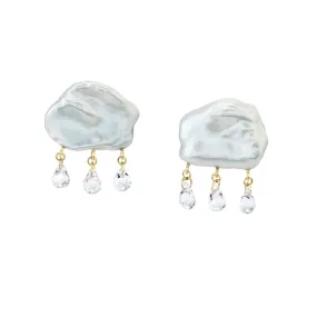 Rainy Day Stud Earrings, White Pearl