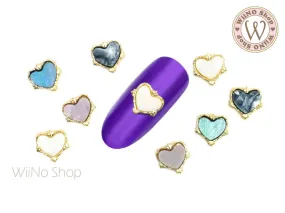 Shell Heart Gemstone Nail Metal Charm - 2 pcs