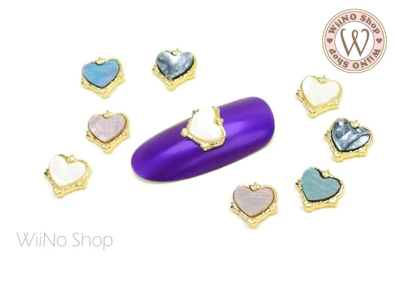 Shell Heart Gemstone Nail Metal Charm - 2 pcs