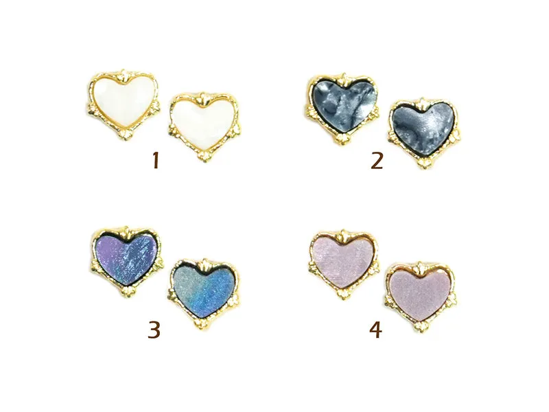 Shell Heart Gemstone Nail Metal Charm - 2 pcs