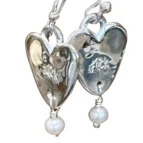 Silver heart with pearl drop